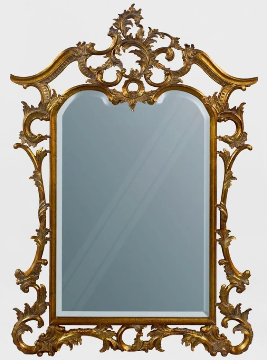 Luxury baroque mahogany mirror antique gold 100 x 4 x H. 159 cm - Magnificent hand-carved wall mirror in baroque style - antique style wardrobe mirror - living room mirror - baroque furniture