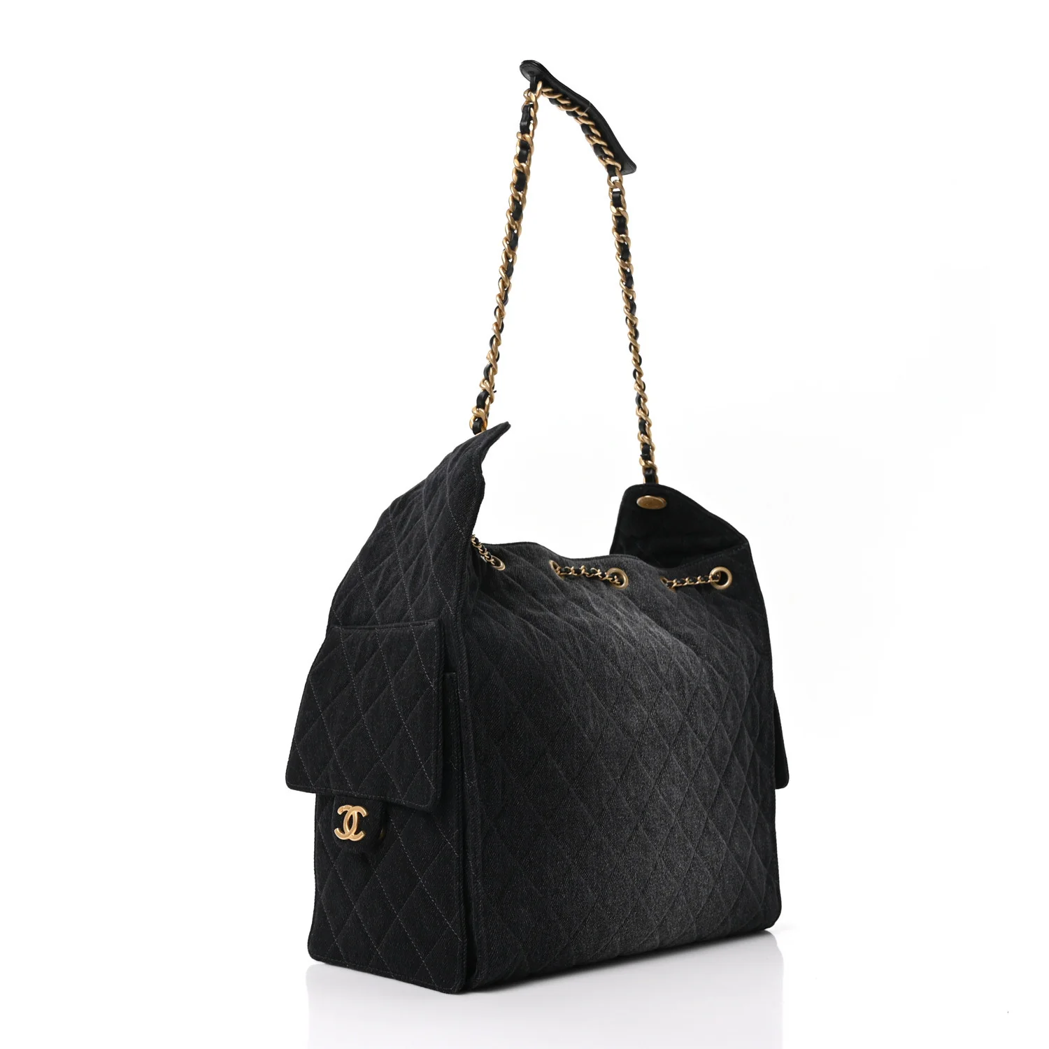 Washed Denim Quilted Medium Chanel 25 Handbag Black - Top Club