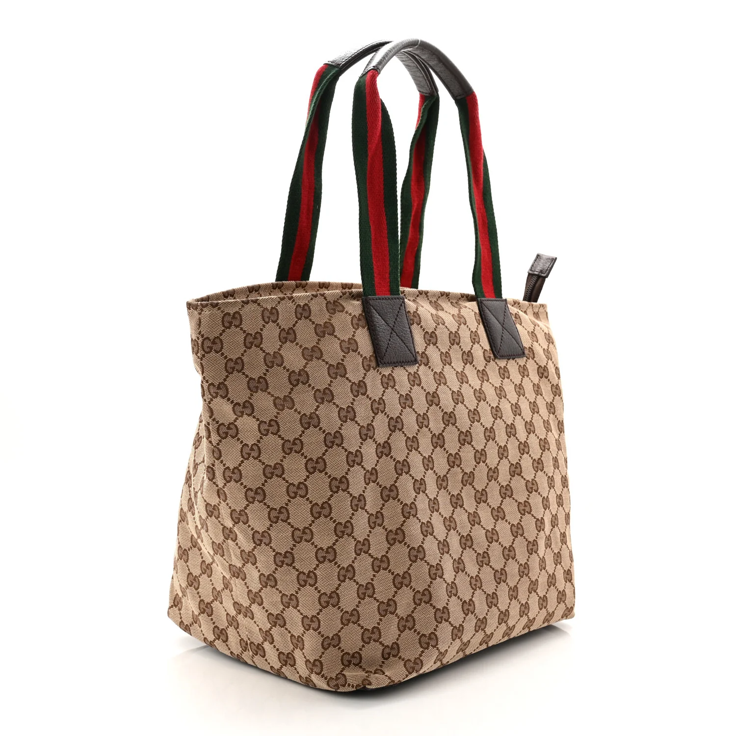 GG Monogram Large Web Handle Bucket Tote Dark Brown - Top Club