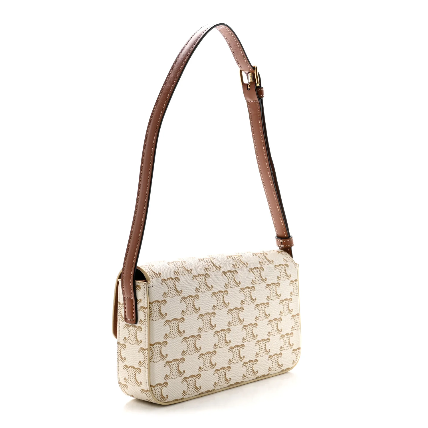 Canvas Calfskin Triomphe Shoulder Bag White - Top Club