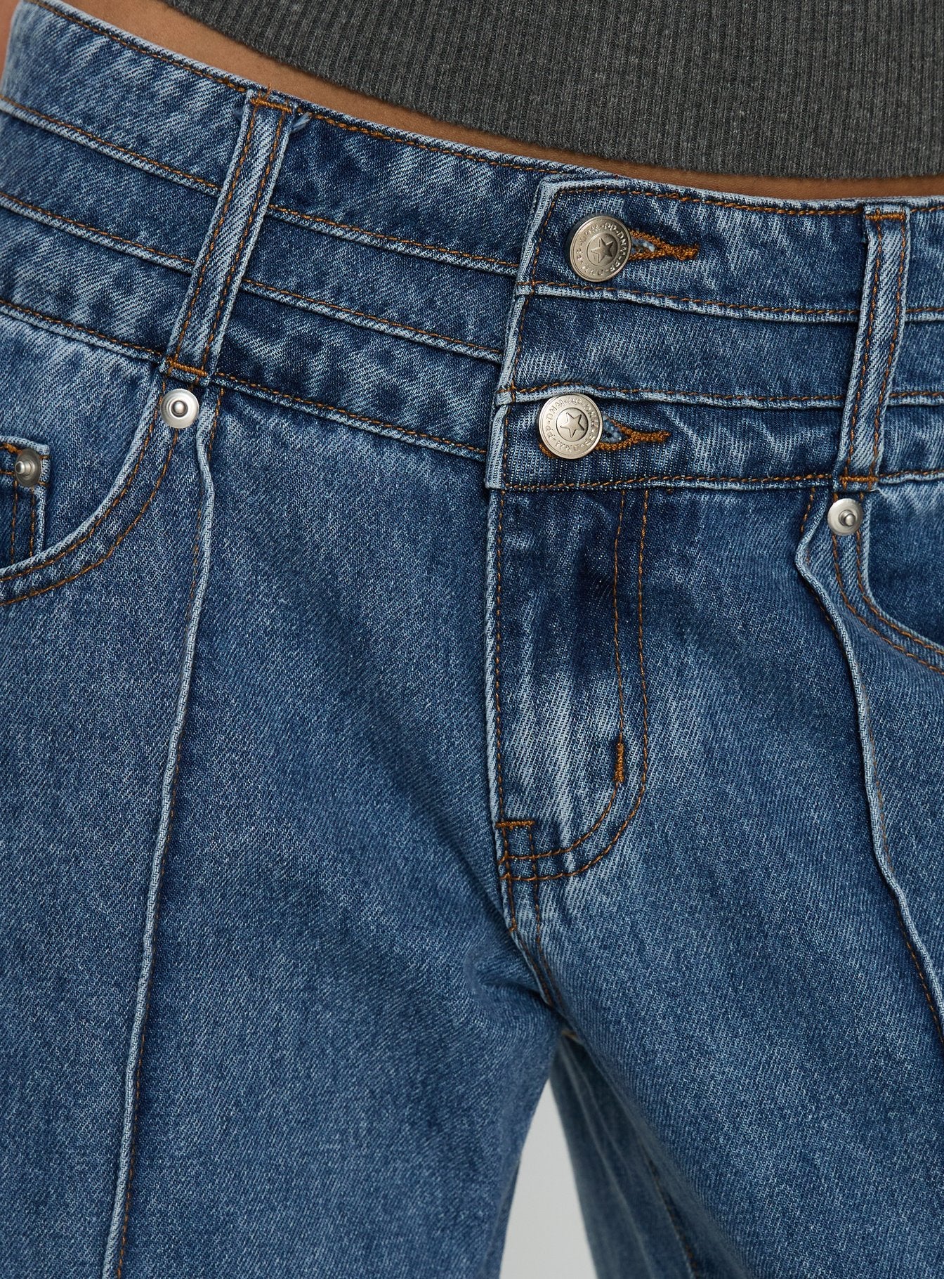 Hannalee Low Rise Wide Leg Jeans Mid Blue Wash