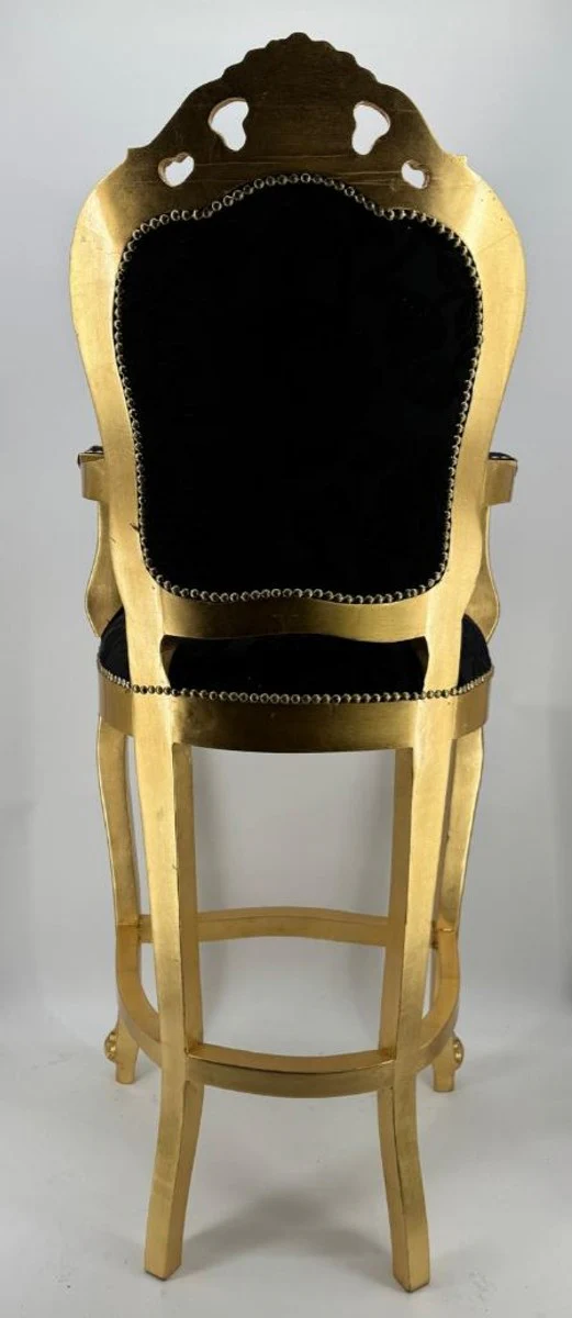 Luxury Baroque Bar Chair with Armrests Black / Gold - Baroque Bar Furniture