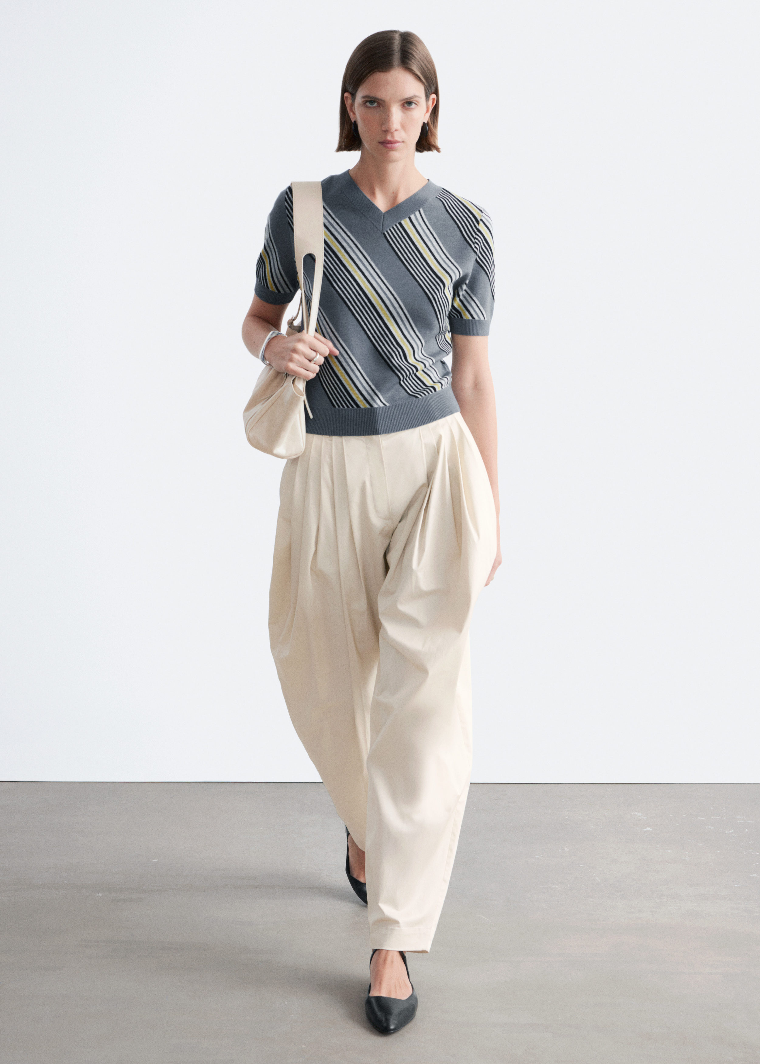 & Other Stories STRIPED V-NECK WOOL T-SHIRT