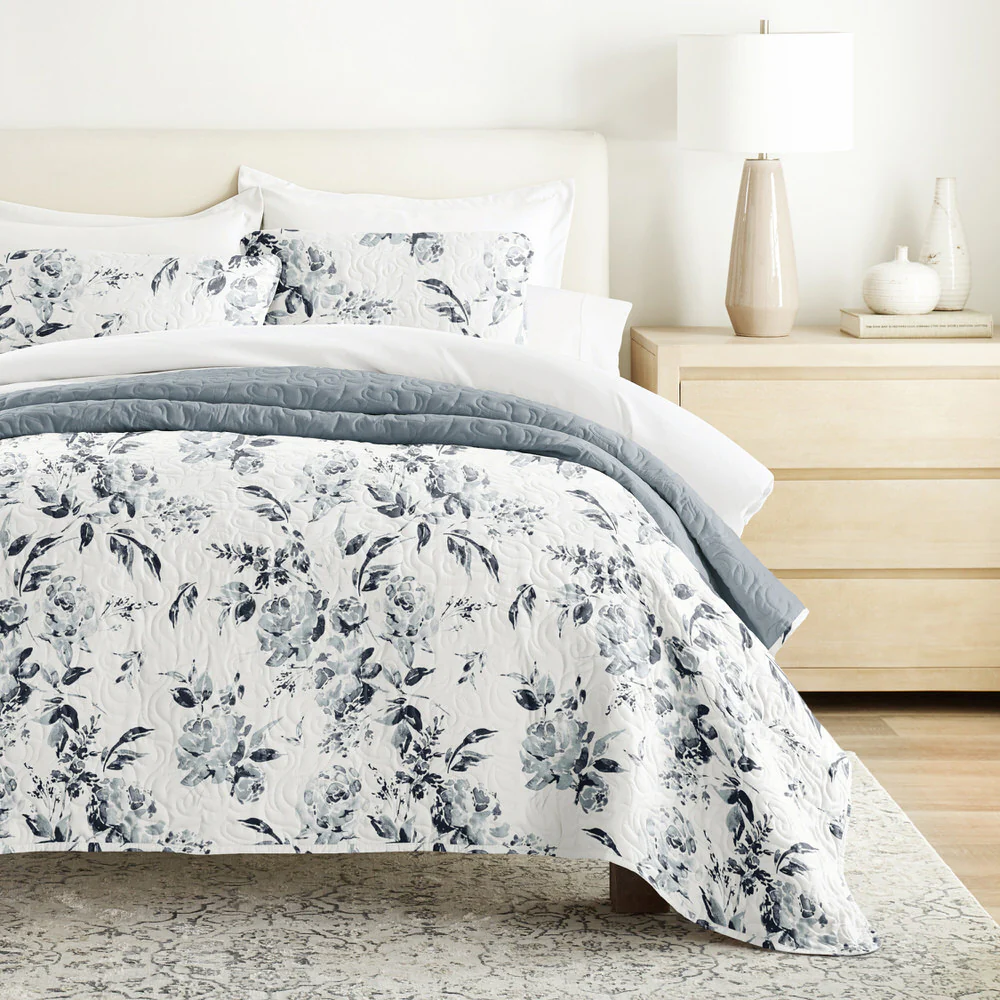 Rose Garden Reversible Quilted Coverlet Set - Sale
