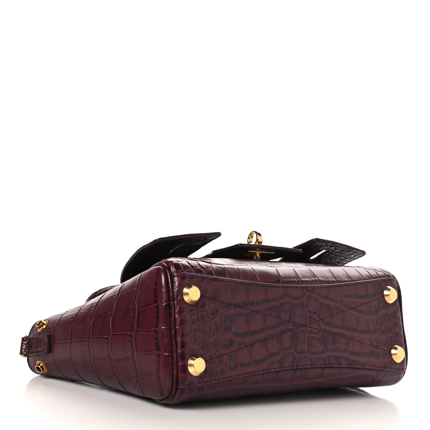 Calfskin Crocodile Embossed Mini Bel Air Carry All Bag Dark Burgundy - Top Club
