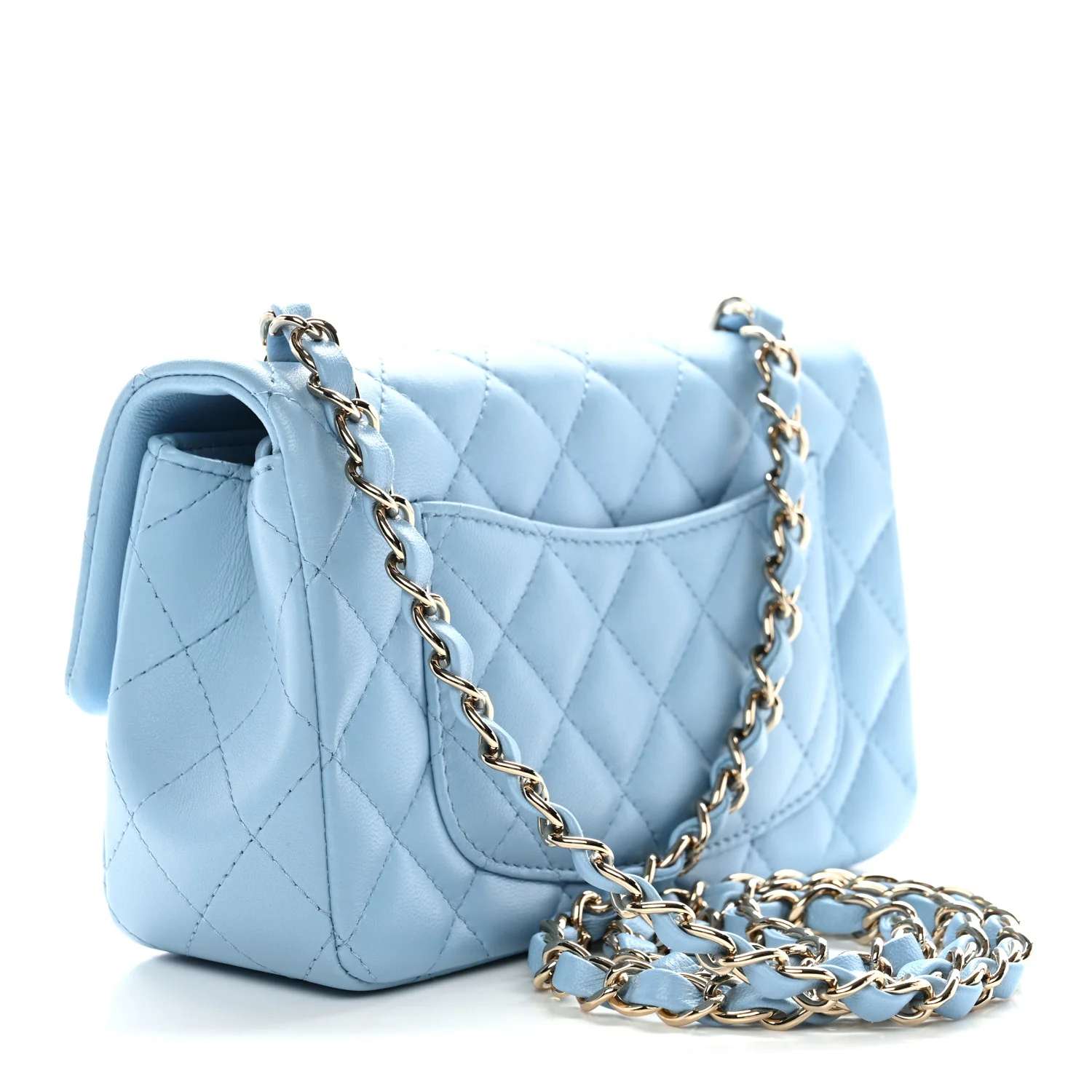 Lambskin Quilted Mini Rectangular Flap Light Blue - Top Club