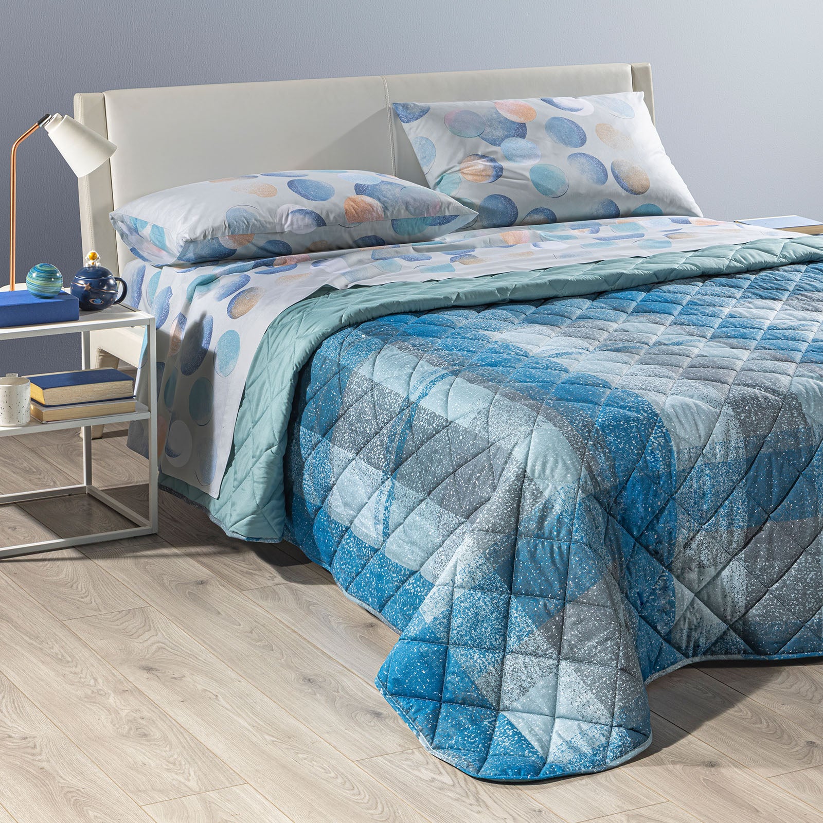 Copriletto Trapuntato In Cotone Smith Matrimoniale Blu New Generation