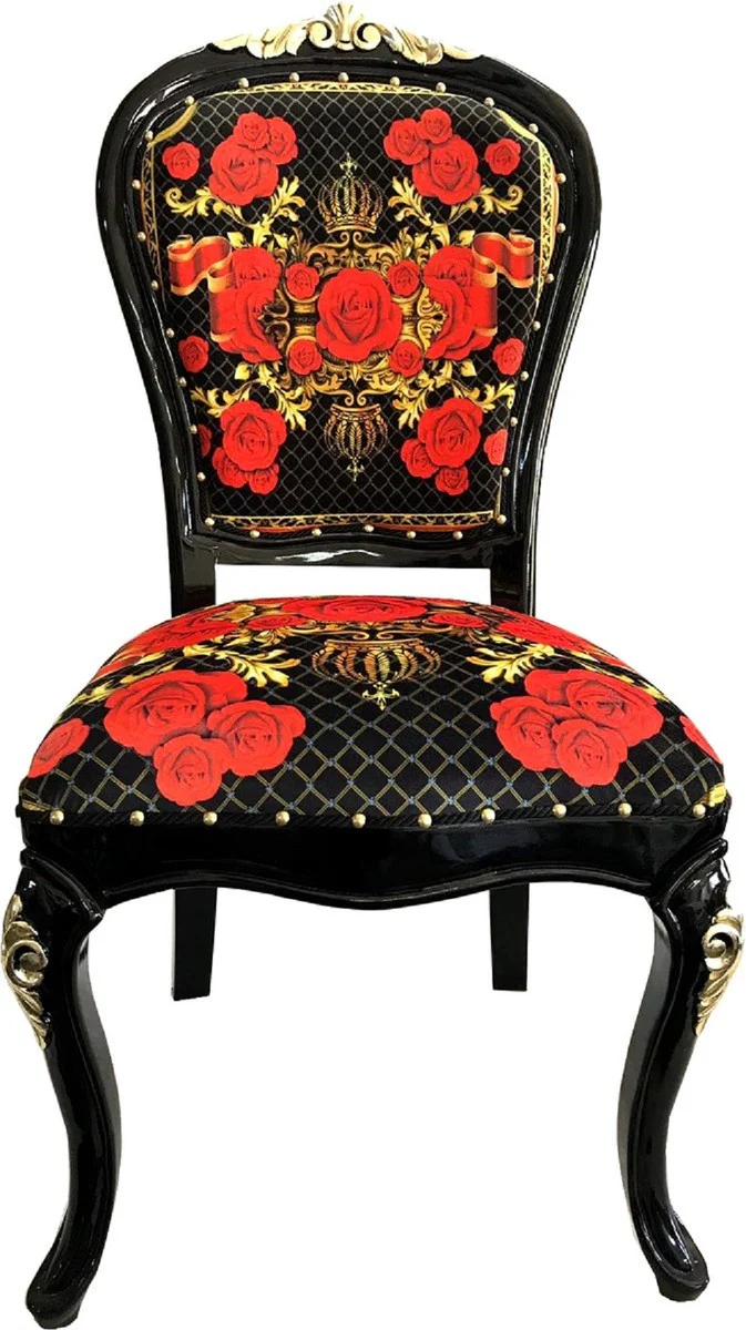 Pompöös by Luxury Baroque Dining Room Chairs Roses Black / Red / Gold - Dining Room Set - 6 Pompöös Baroque Chairs designed by Harald Glööckler