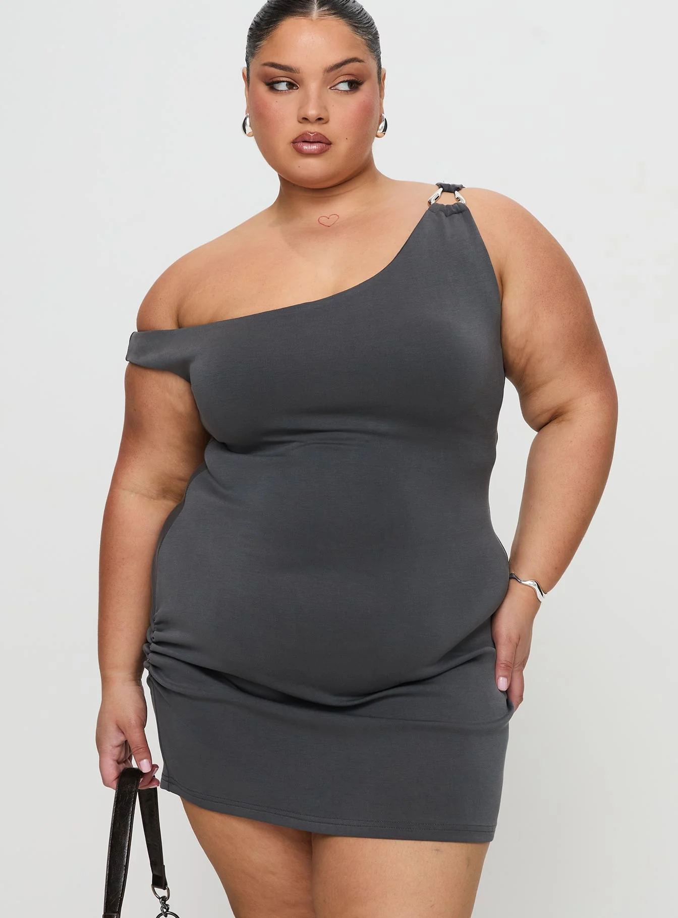 True Desires One Shoulder Mini Dress Grey