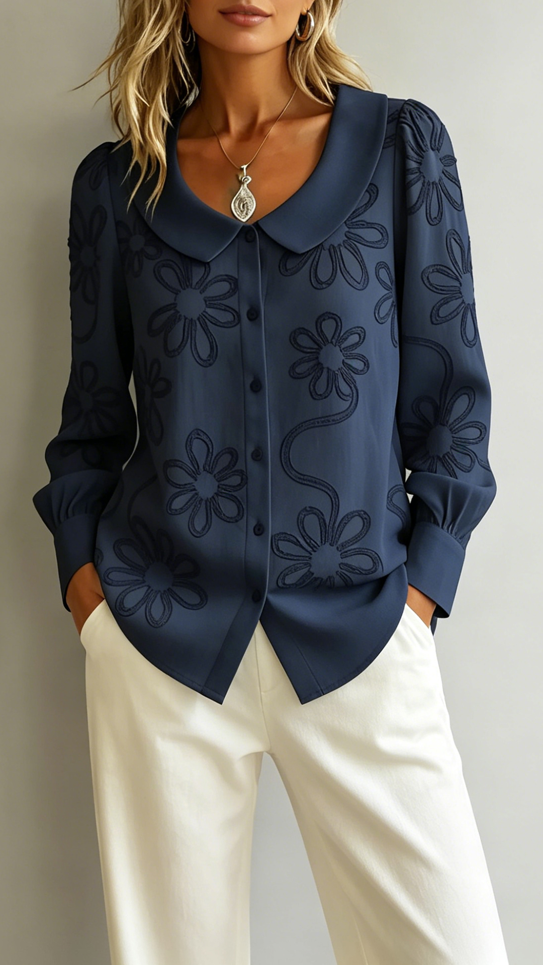 Women's Doll Collar Printed Polyester Blouse - Nordfashionstorm - Women's Clothing, Fashion for You - Nordfashionstorm.com