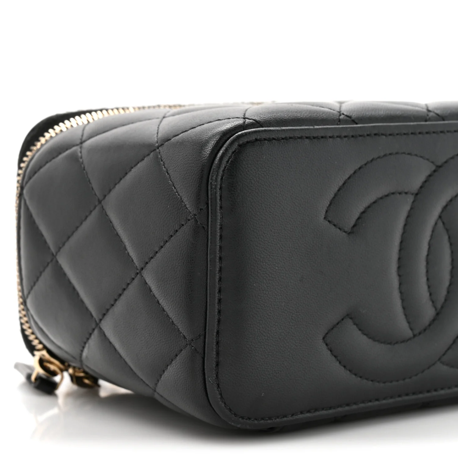 Lambskin Quilted Small Top Handle Vanity Case With Chain Black - Top Club