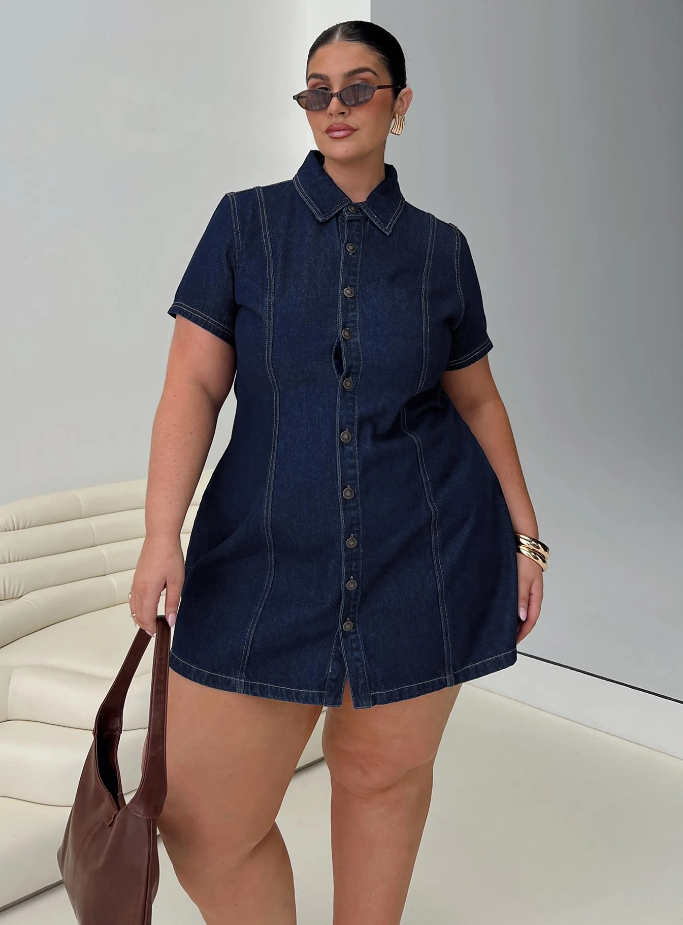 Perception Denim Mini Dress Mid Wash Curve