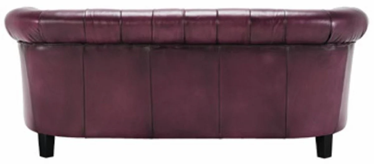 Luxury Chesterfield genuine leather sofa purple / black 160 cm - genuine leather furniture
