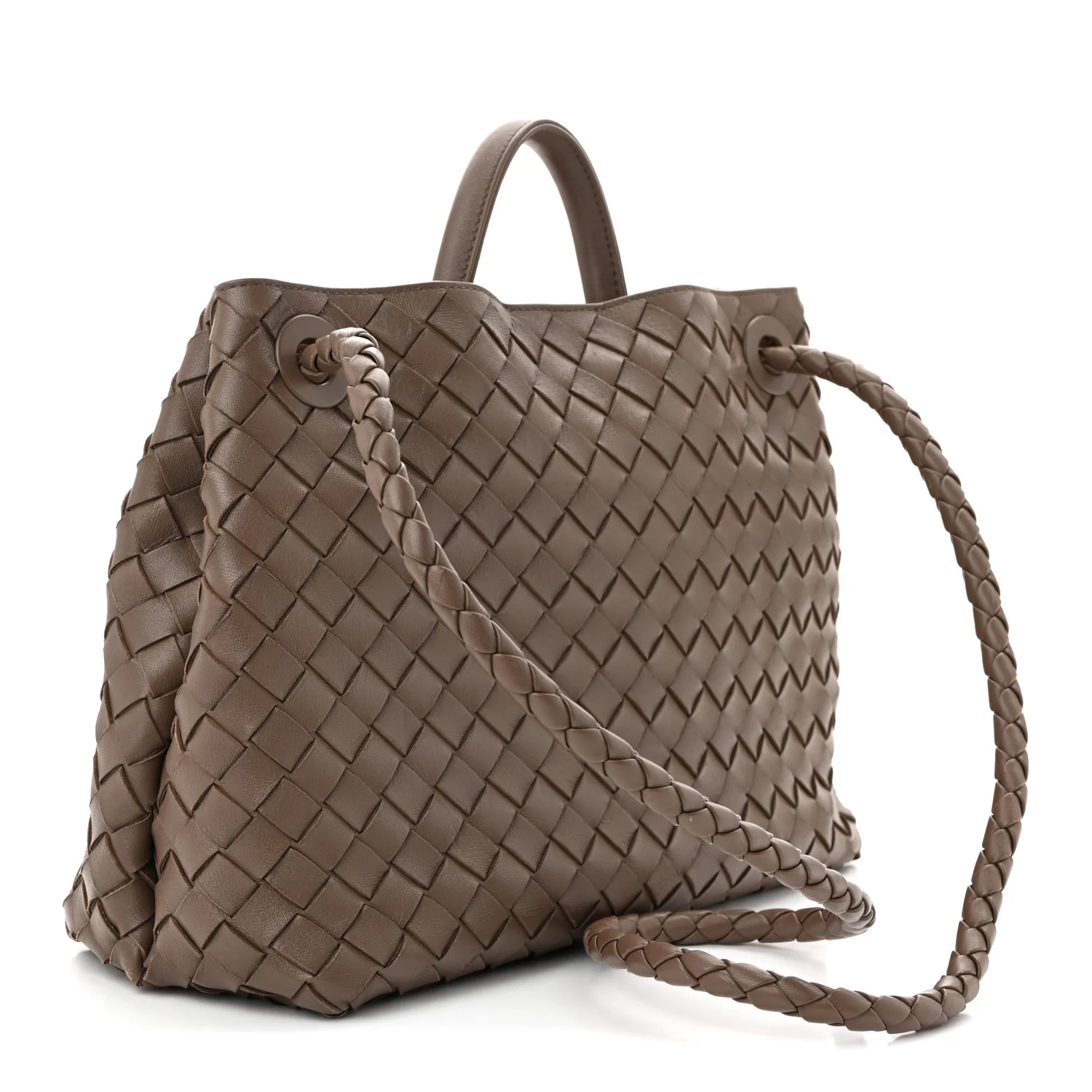 Nappa Intrecciato Medium Andiamo Shoulder Bag Taupe Grey - Top Club