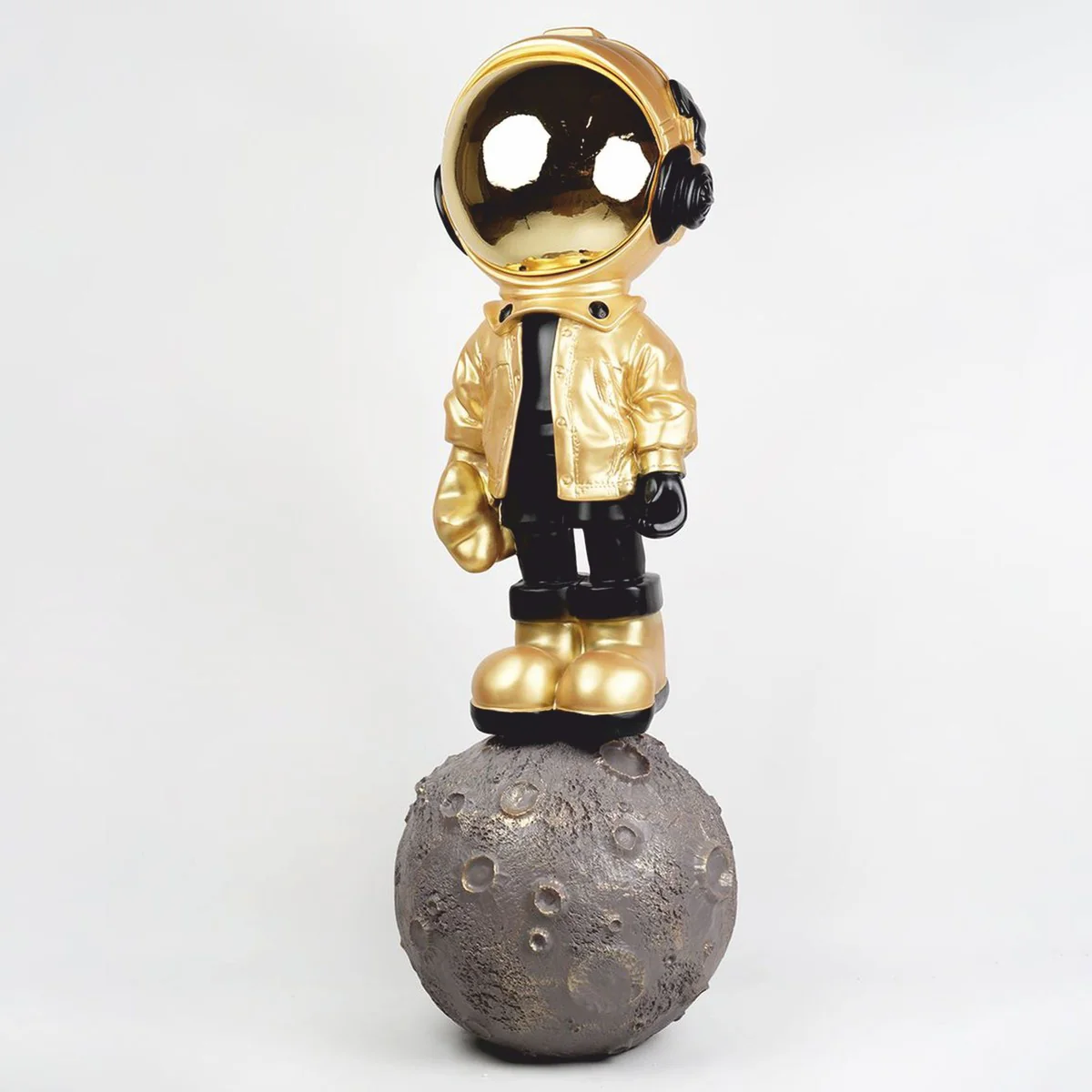 XXL decorative sculpture astronaut with star on planet gold / black / gray H. 154 cm