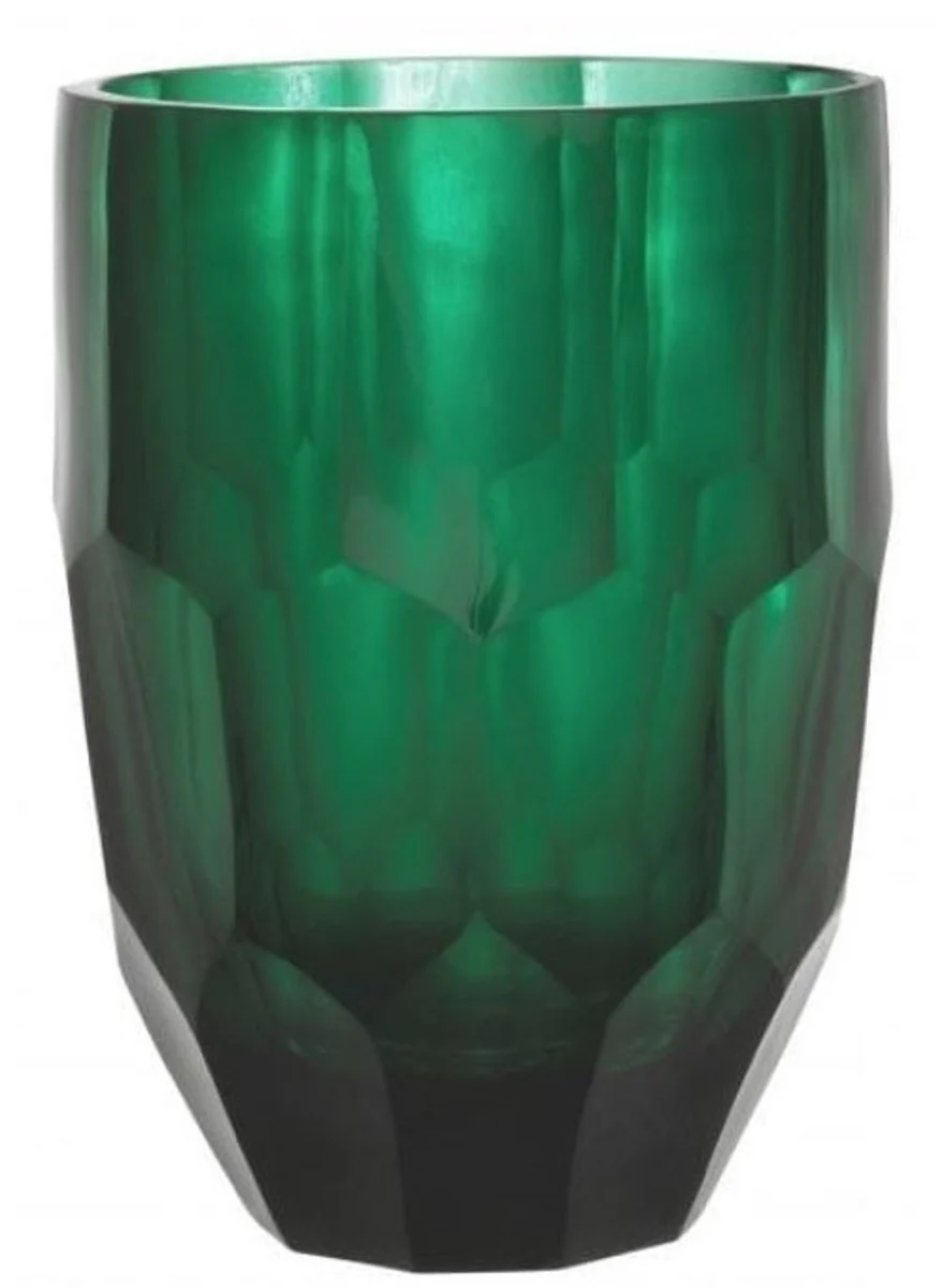 Luxury glass vase green Ø 18 x H. 24 cm - mouth-blown flower vase - round decorative flower vase - decorative accessories - decorative glass vases - luxury accessories