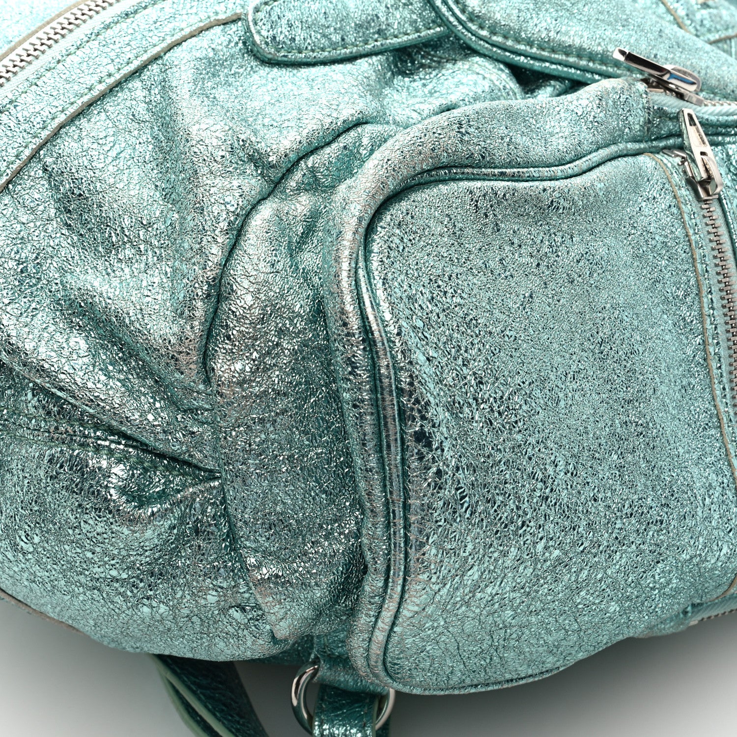 Metallic Calfskin Marti Backpack Bag Light Blue Rhodium Hardware - Top Club