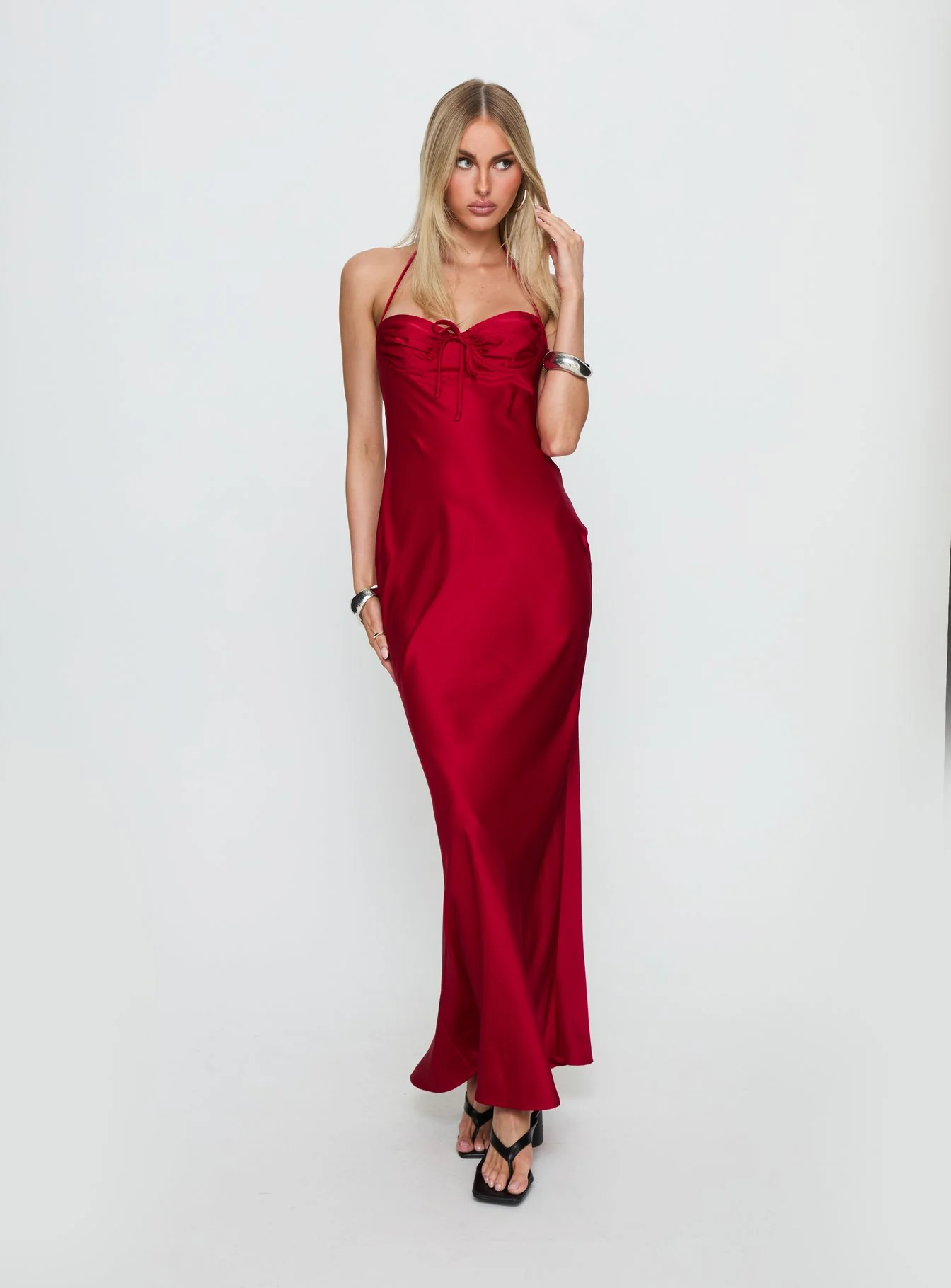 Costella Halter Satin Maxi Dress Red