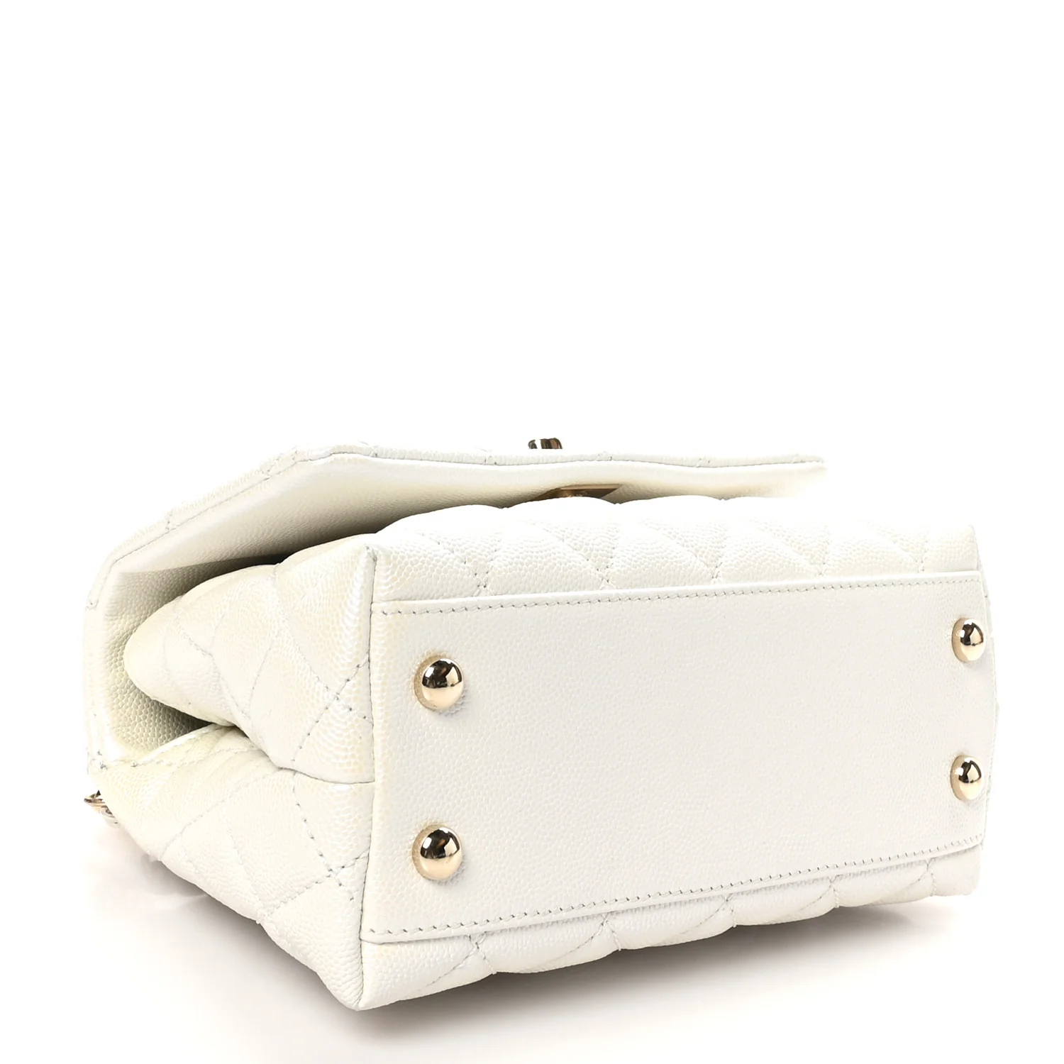 Iridescent Caviar Quilted Extra Mini Coco Handle Flap White - Top Club