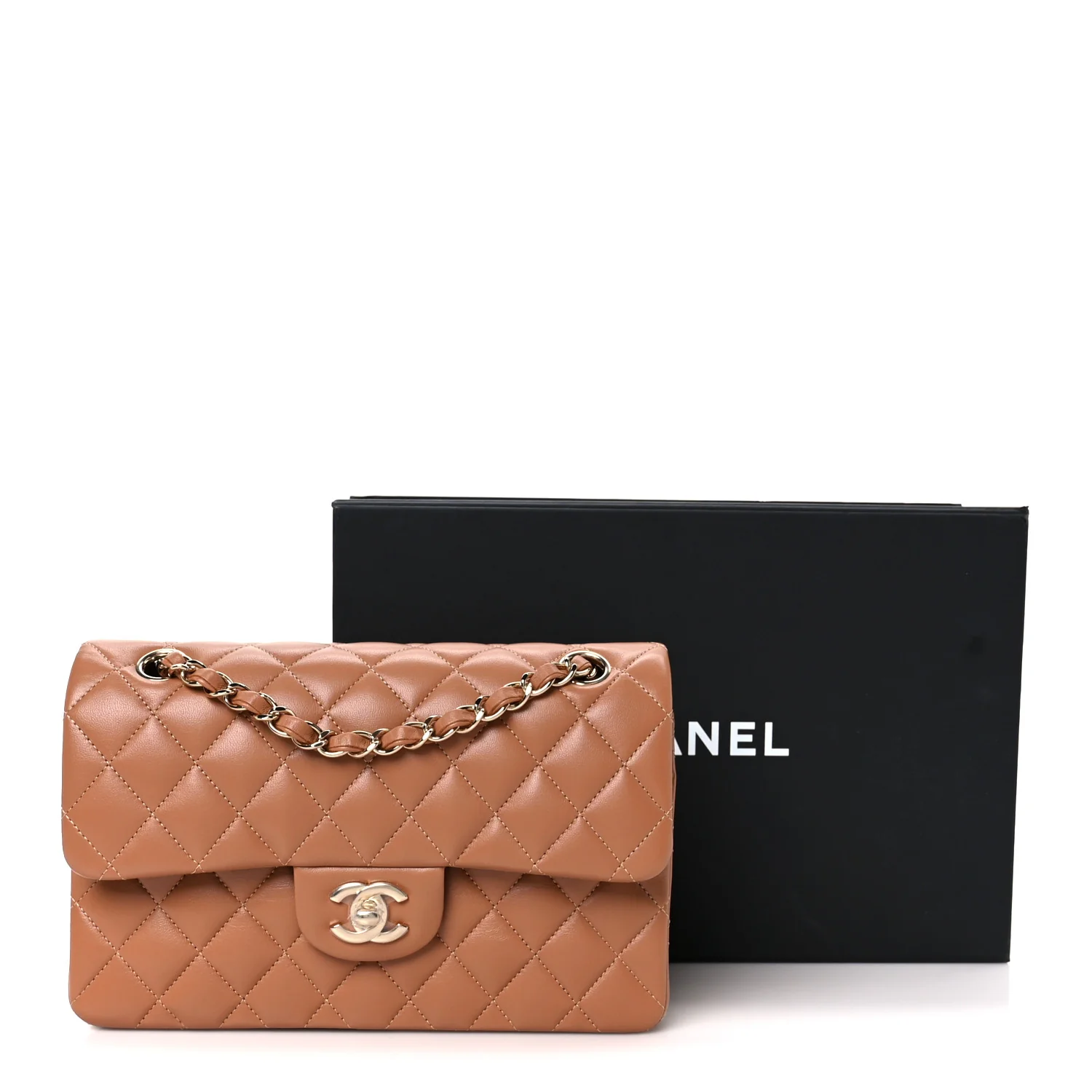 Lambskin Quilted Small Double Flap Brown - Top Club