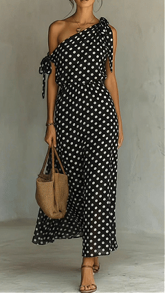 Women's Polka Dot Asymmetrical Tie-Shoulder Wide-Leg Jumpsuit - Nordfashionstorm - Women's Clothing, Fashion for You - Nordfashionstorm.com
