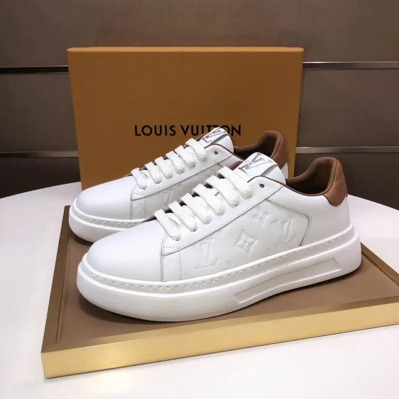 Louis Vuitton Men's Black Leather Sneakers With Embossed Logo And Contrast Details - Sneaker Replica Workshop