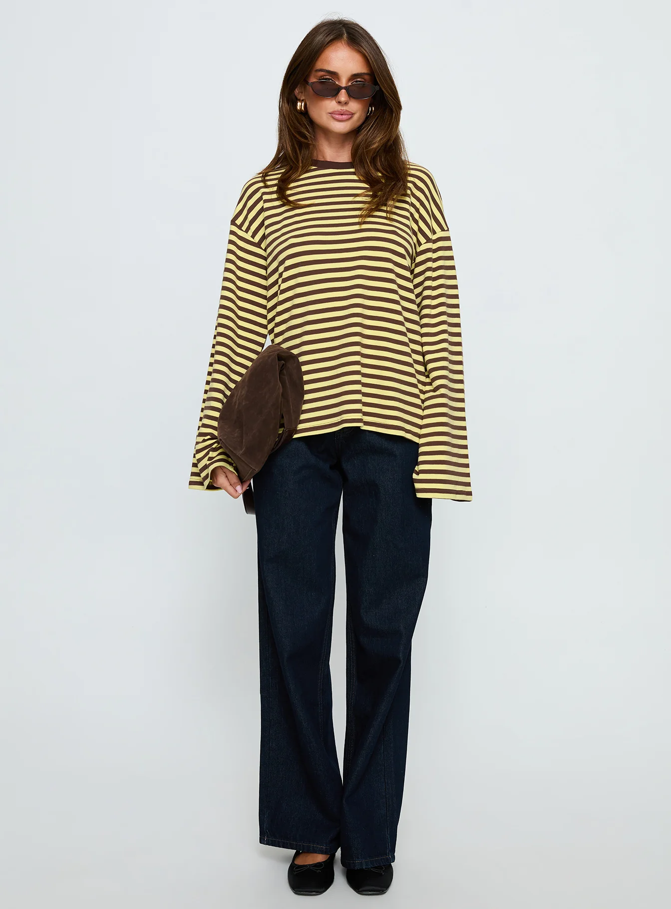 Settle Down Long Sleeve Top Yellow / Brown Stripe