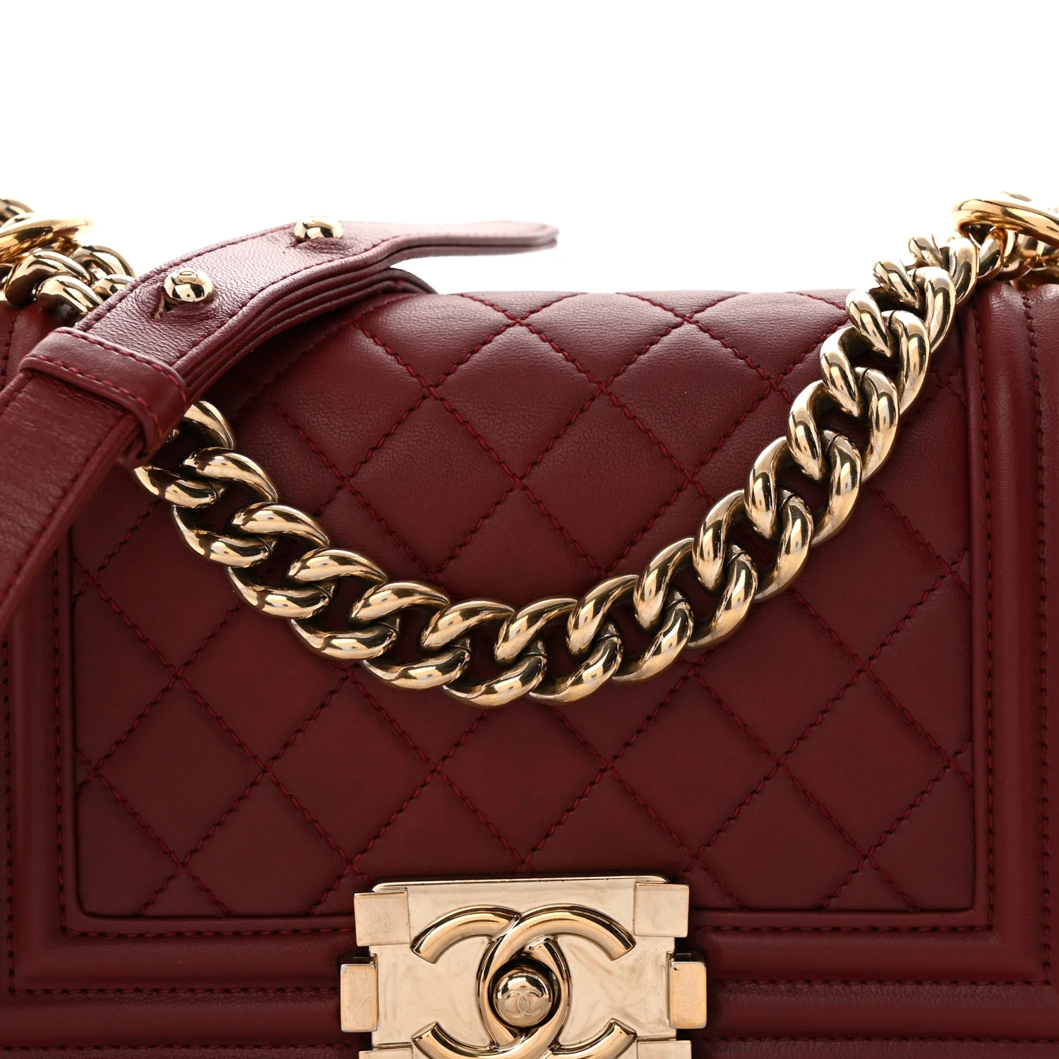 Lambskin Quilted Small Boy Flap Burgundy - Top Club