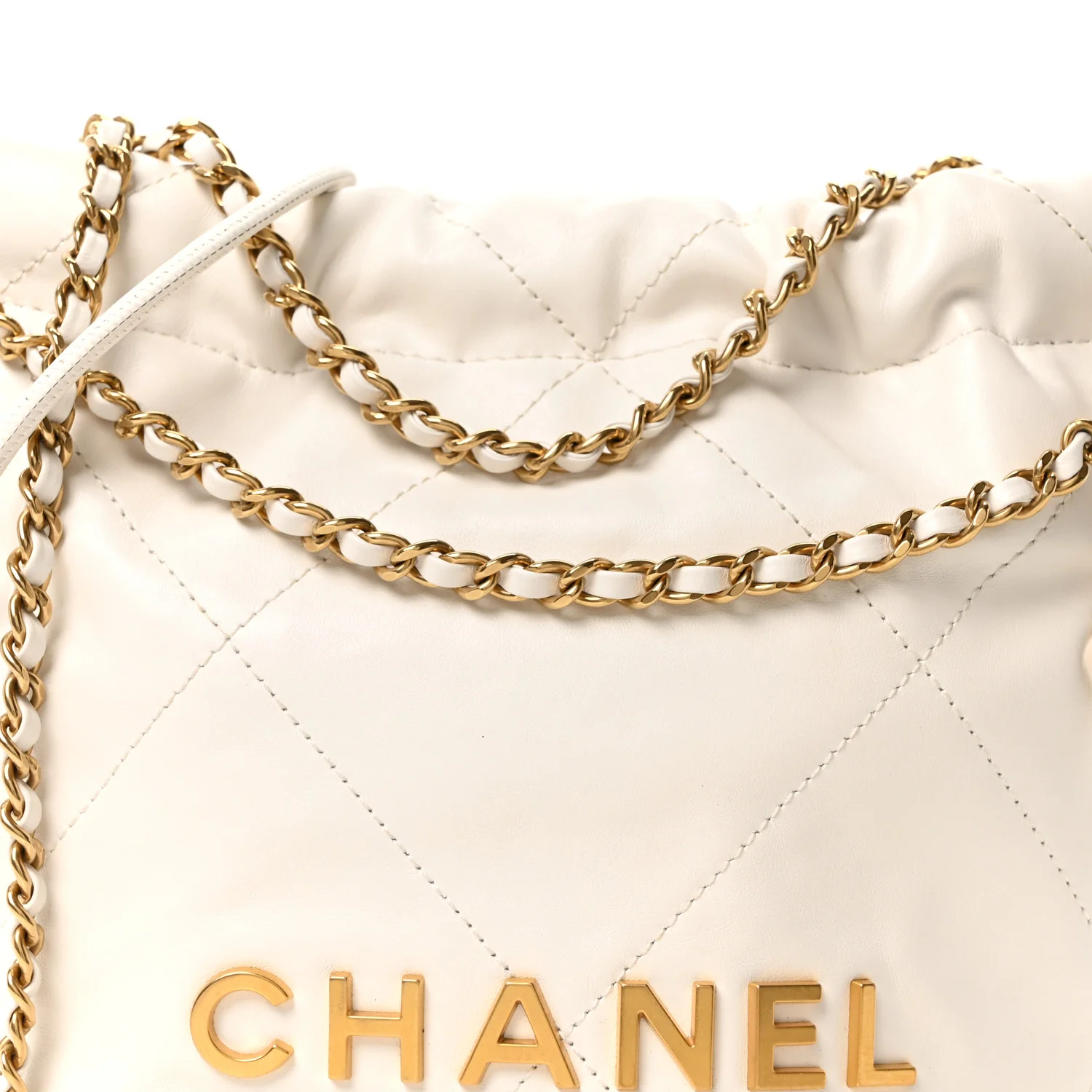 Shiny Calfskin Quilted Mini Chanel 22 White - Top Club