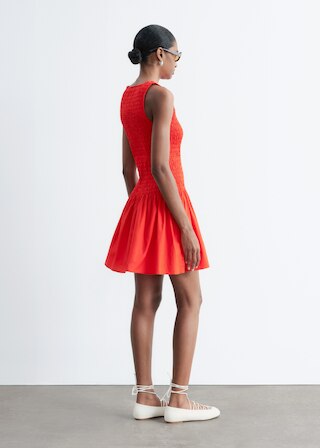 & Other Stories SMOCKED COTTON POPLIN MINI DRESS