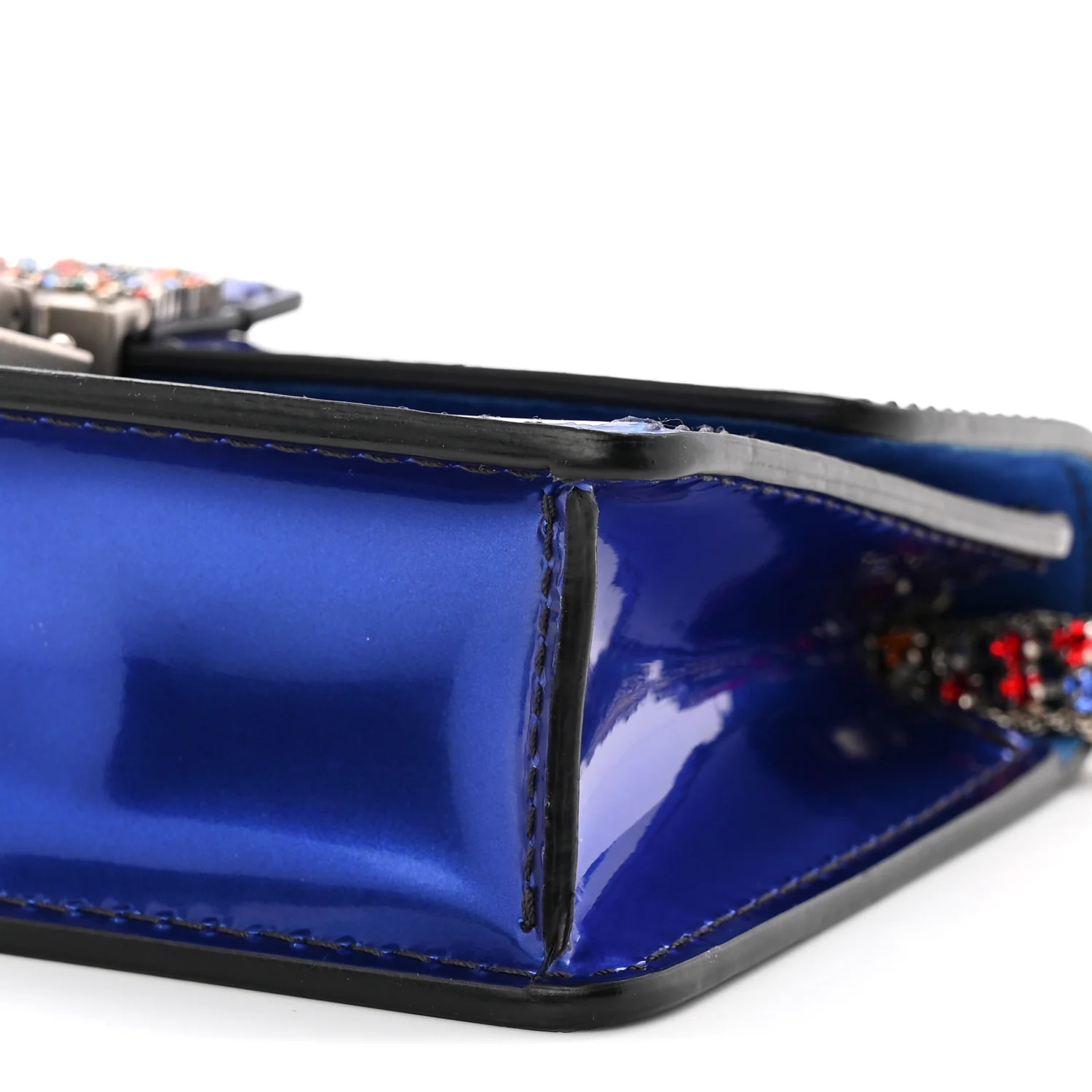 Metallic Patent Crystal Dioraddict Flap Bag Blue - Top Club