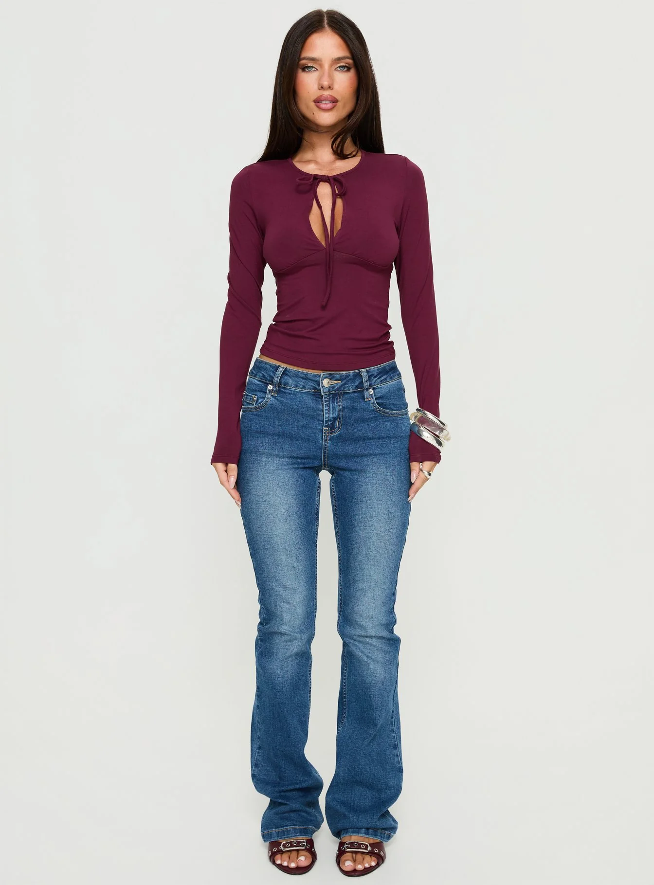 Yubin Keyhole Long Sleeve Jersey Top Deep Purple