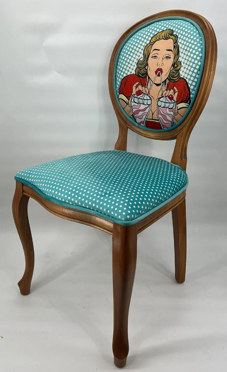 Baroque Dining Room Chair Turquoise / Multicolored / Brown - Handmade Antique Style Chair with Design - Dining Room Furniture in Baroque Style - Noble & Magnificent