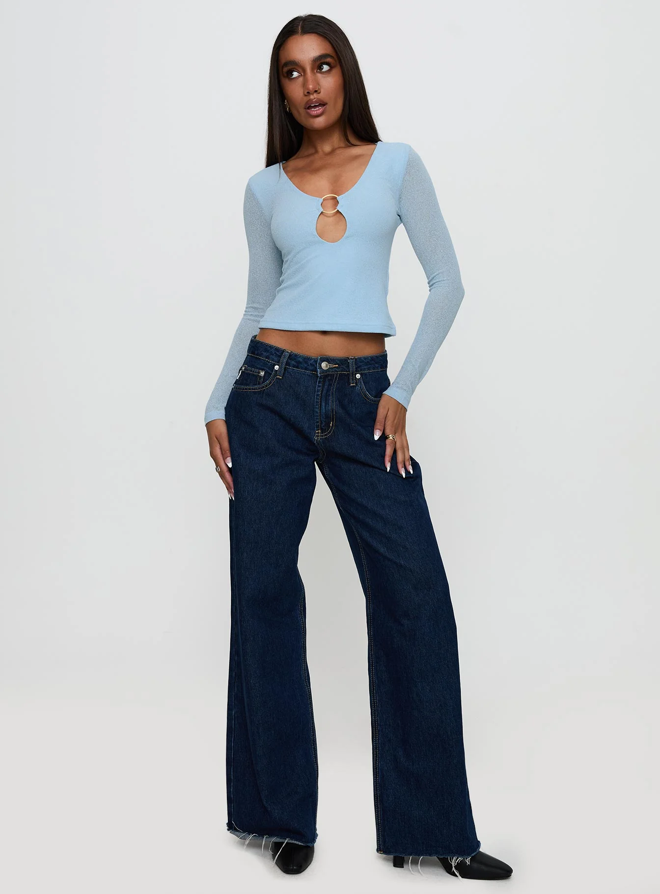 This Fate Long Sleeve Ring Detail Top Blue