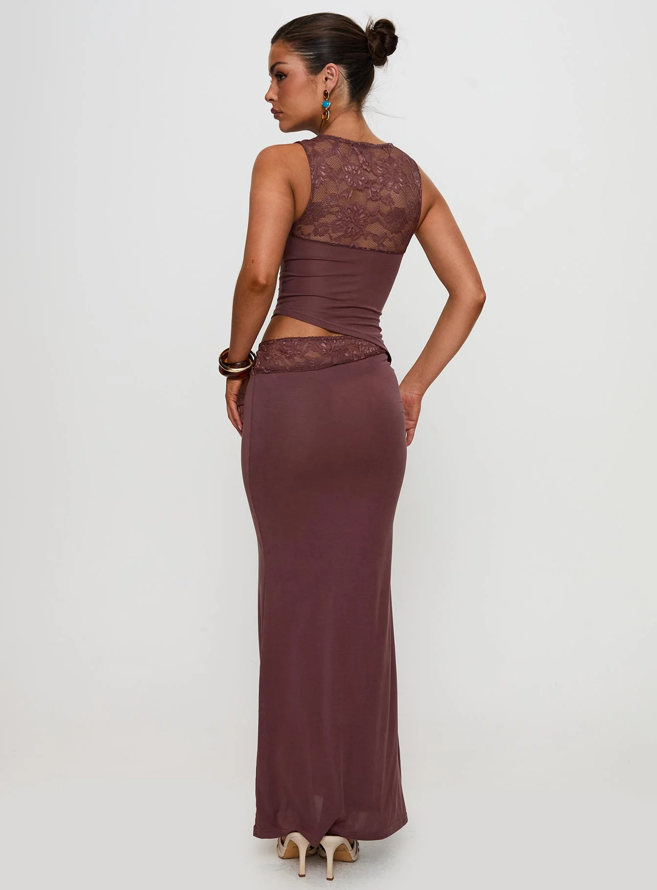 Vesperine Lace Maxi Dress Cocoa Brown