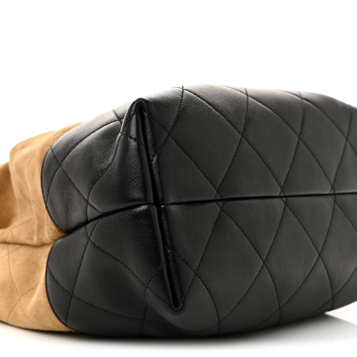 Suede Calfskin Shiny Lambskin Quilted Coco Base Shopping Bag Beige Black - Top Club