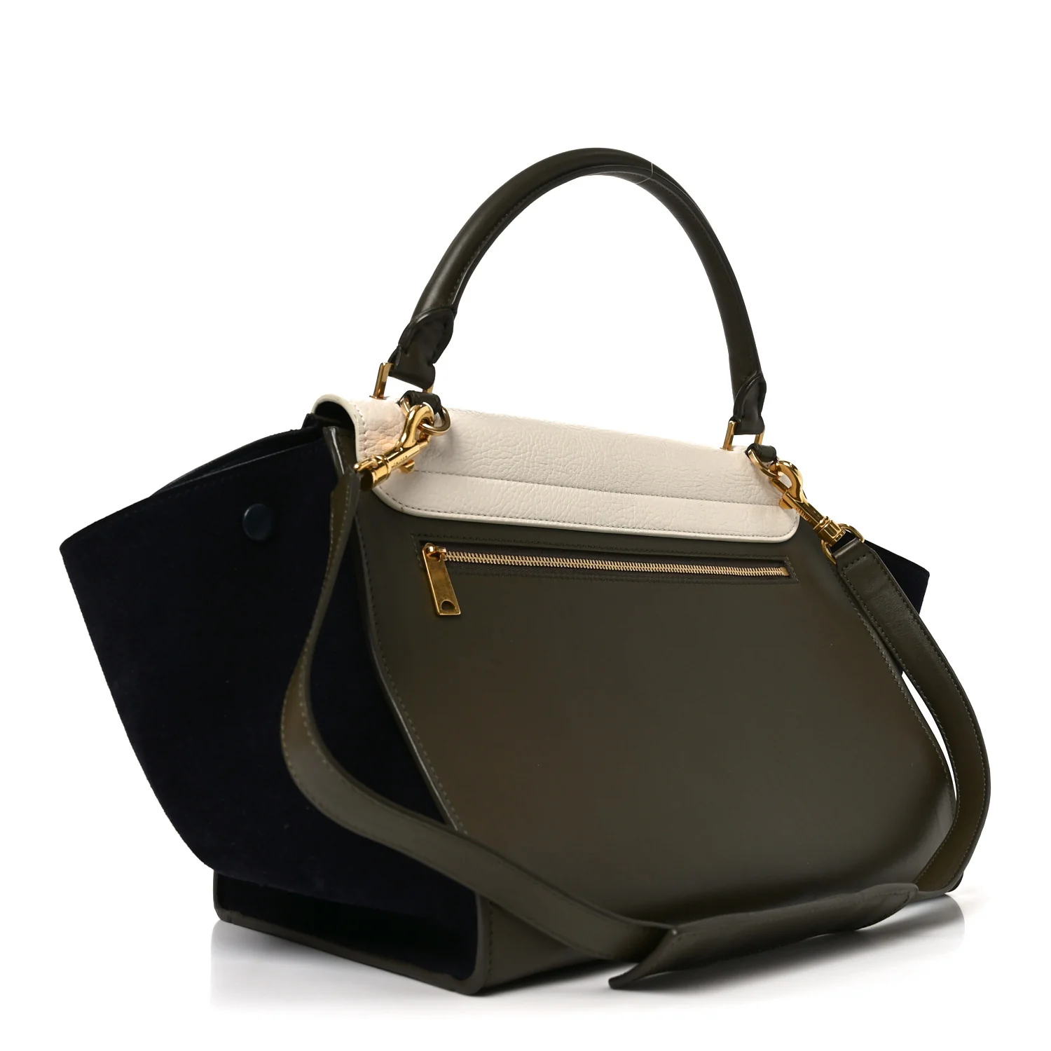 Smooth Calfskin Suede Medium Tri-Color Trapeze Cream Black Khaki - Top Club