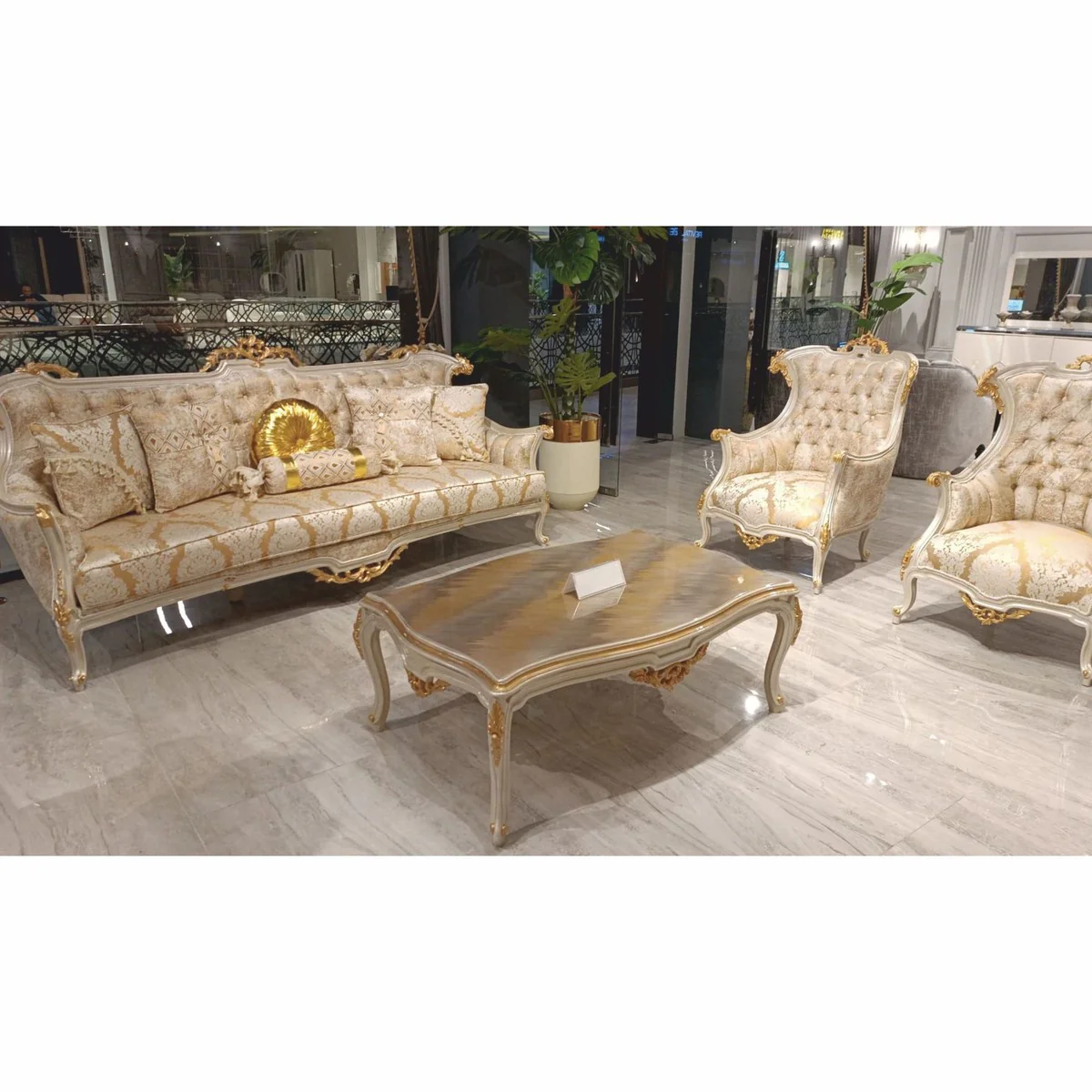 Luxury Baroque Coffee Table Gray / Gold 127 cm - Baroque style living room furniture