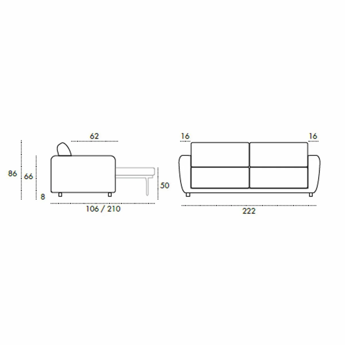 Luxury sofa bed light gray 222 cm - fold-out living room sofa