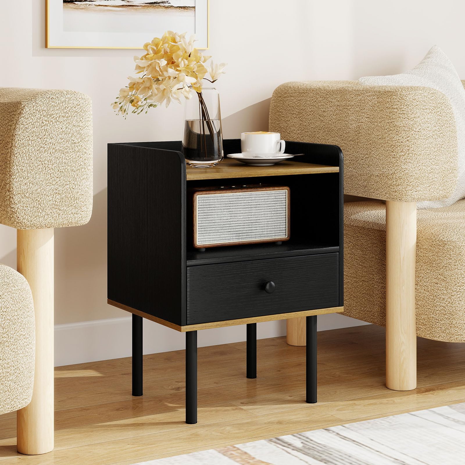 BEFOUNDLOVELY Nightstand with Drawer 3-Tier Sofa Side Table