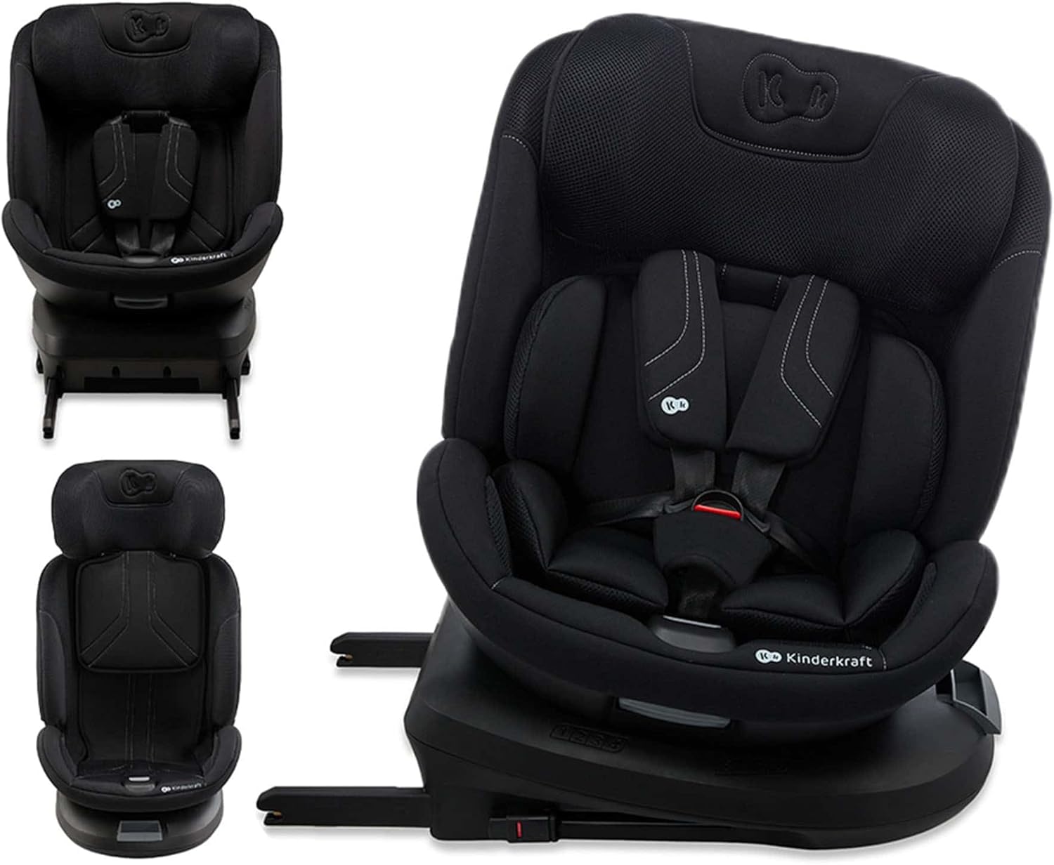 Kinderkraft XPEDITION3 I-SIZE 40-150 cm, Seggiolino auto 0-36 kg, 360 girevole, Isofix Base, Reclinabile Posizione sdraiata, Poggiatesta regolabile, Gruppo 0 1 2 3, SPS+, H-GUARD+, Nero