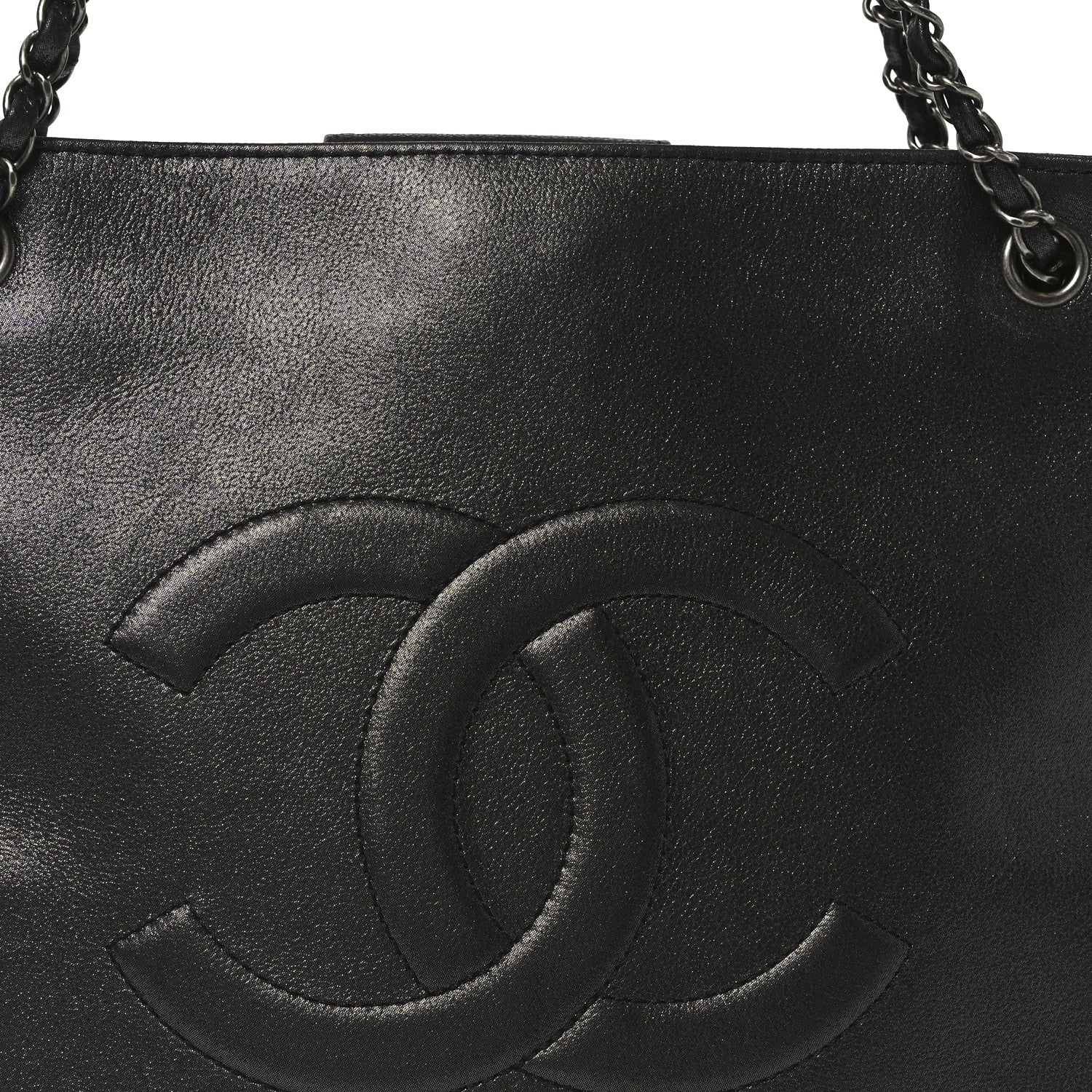 Iridescent Calfskin CC Large North South Shopping Tote Black - Top Club