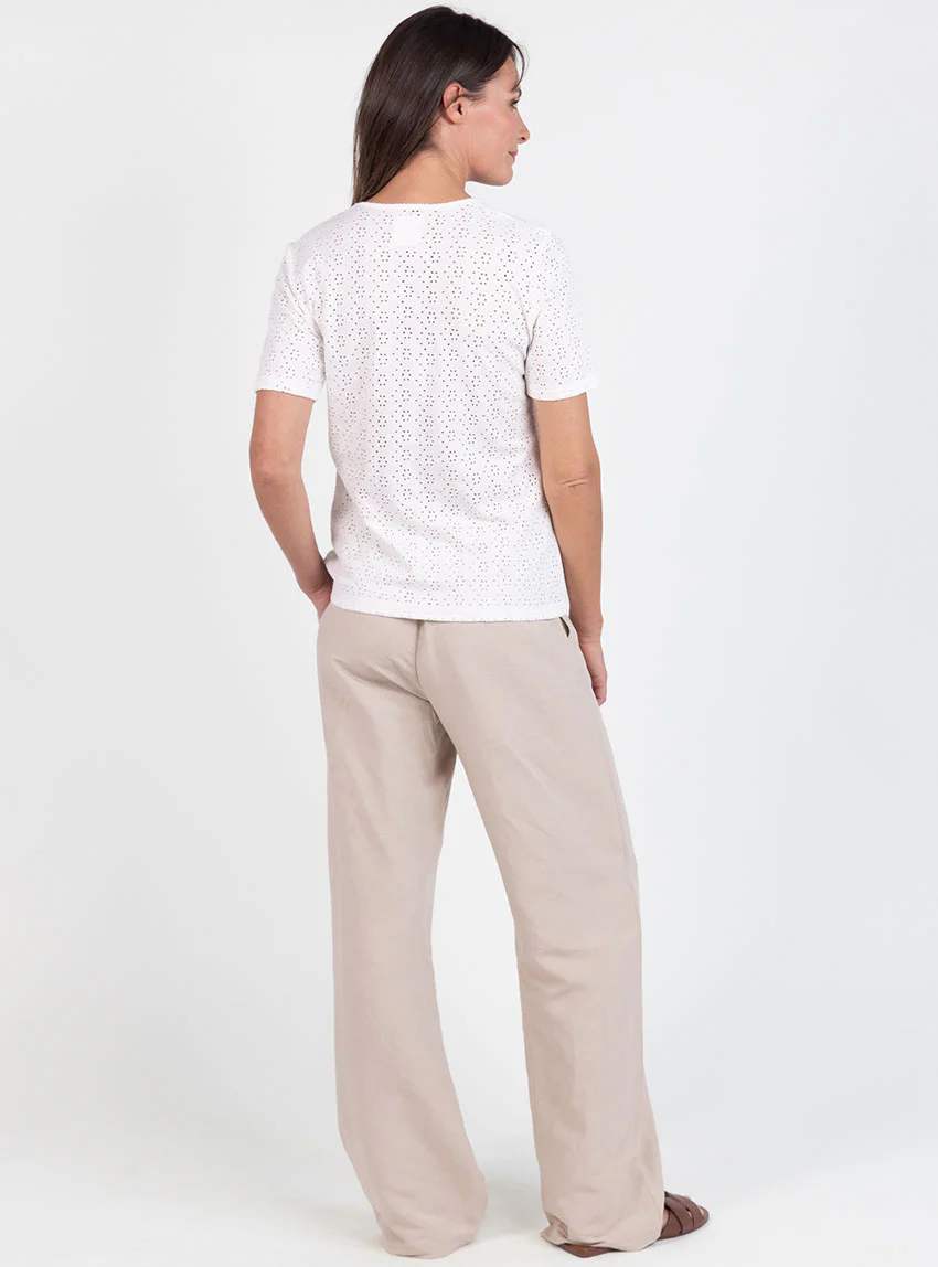 Tee-shirt femme en maille ajourée coton blanc crème