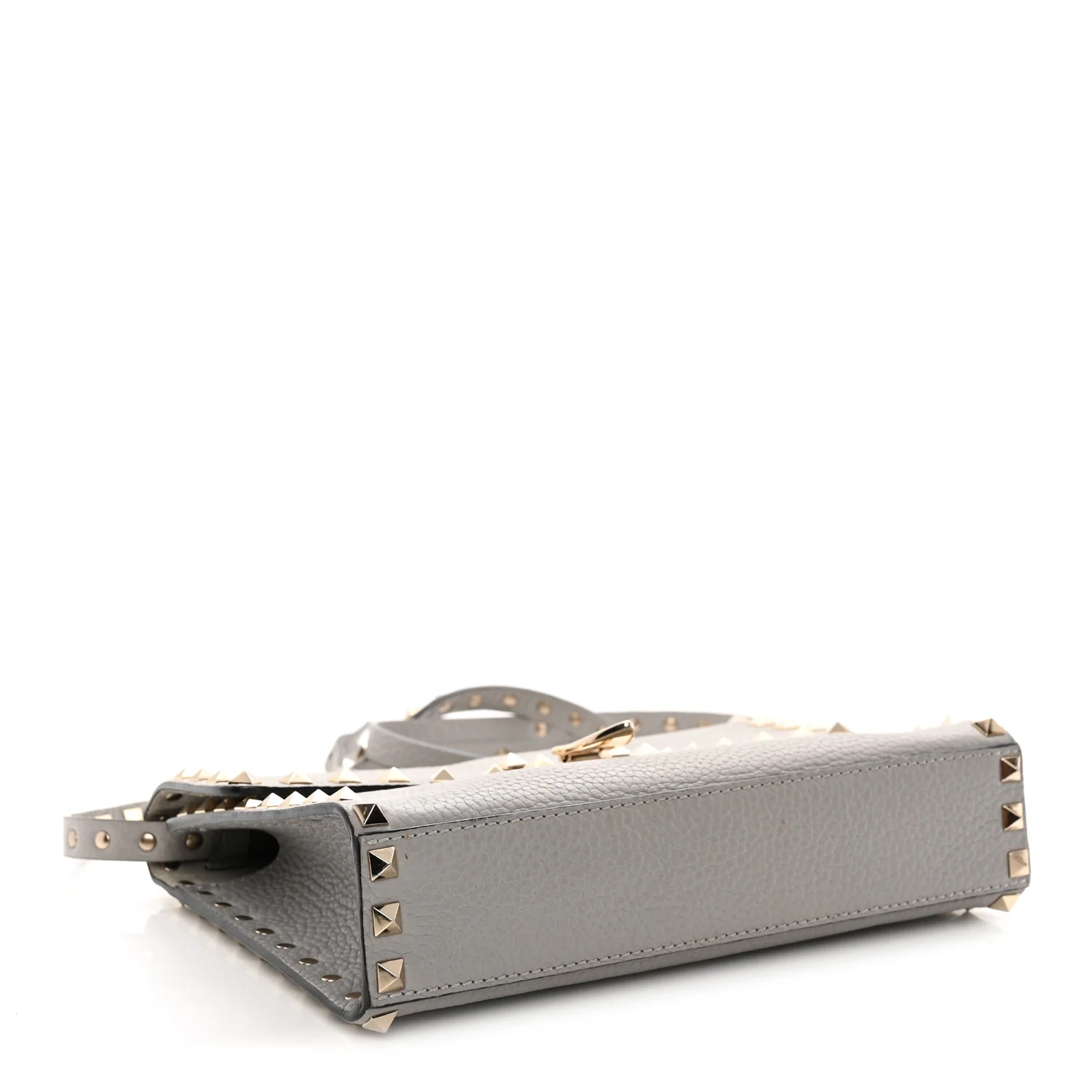 Pebbled Calfskin Medium Rockstud Flip Lock Crossbody Bag Pastel Grey - Top Club