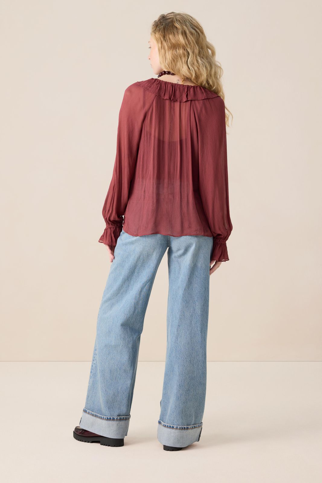 Lichtblauwe high waist wide leg jeans met omgeslagen pijpen