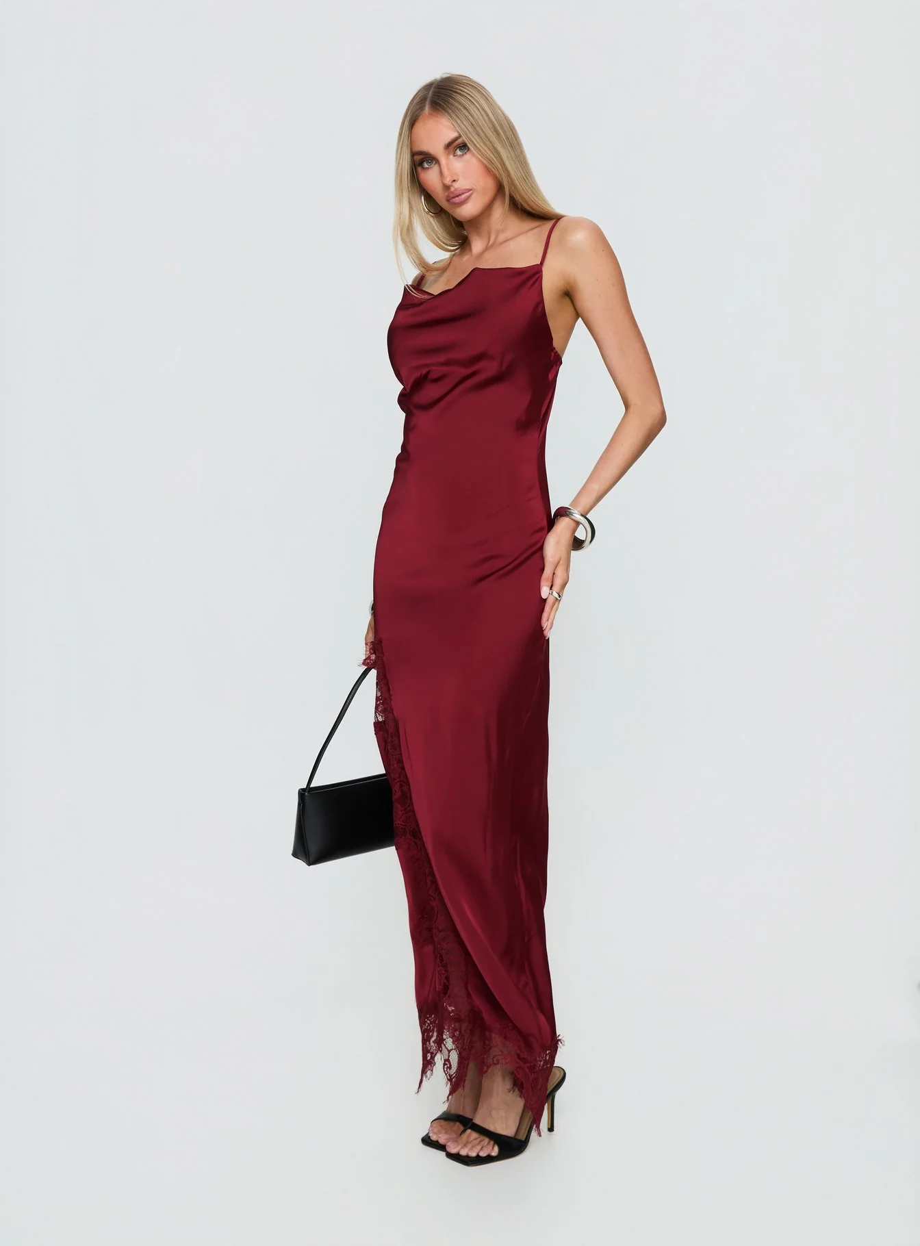 Katalyna Lace Cowl Neck Maxi Dress Red