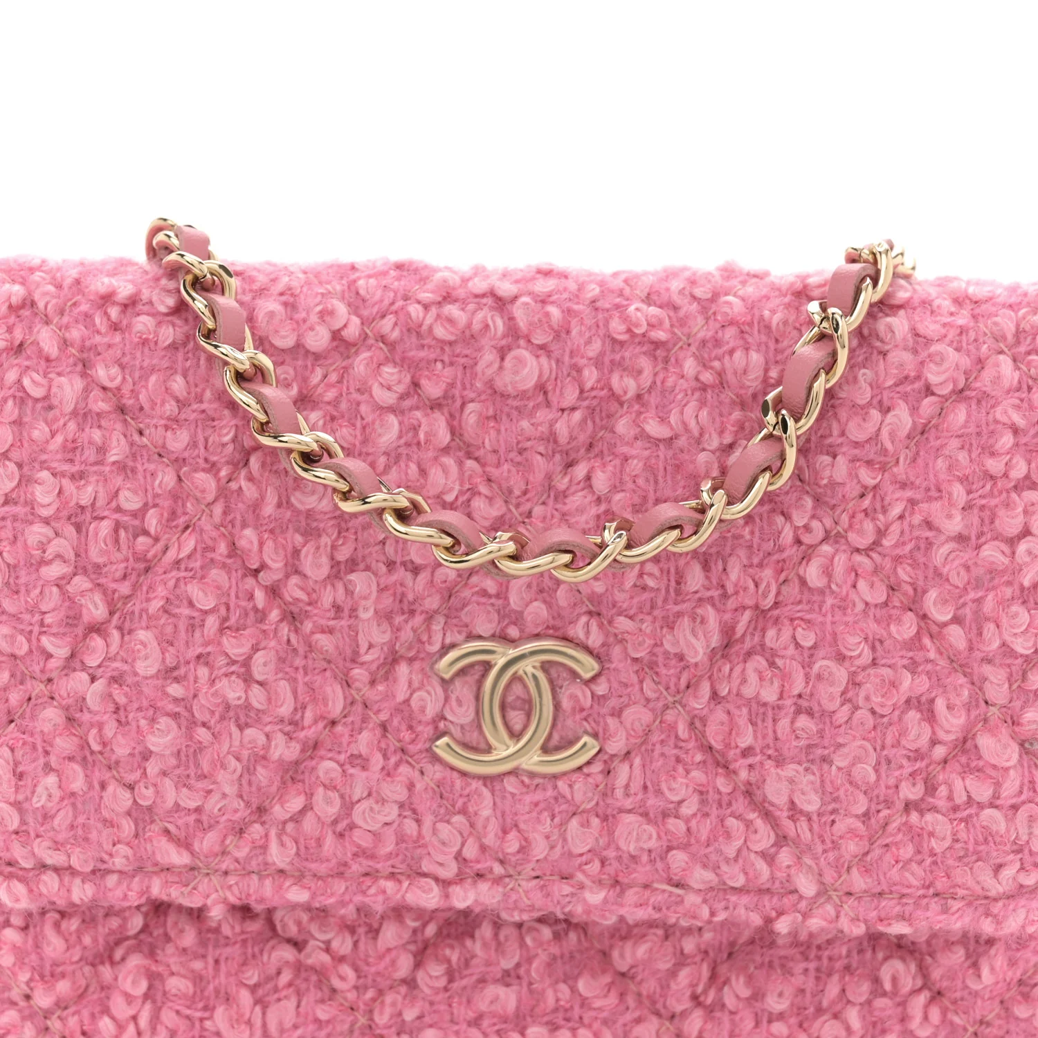 Tweed Quilted Flap Chain Waist Bag Pink - Top Club