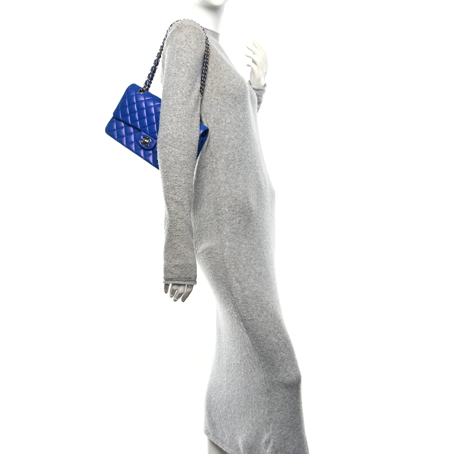 Iridescent Caviar Quilted Medium Double Flap Blue