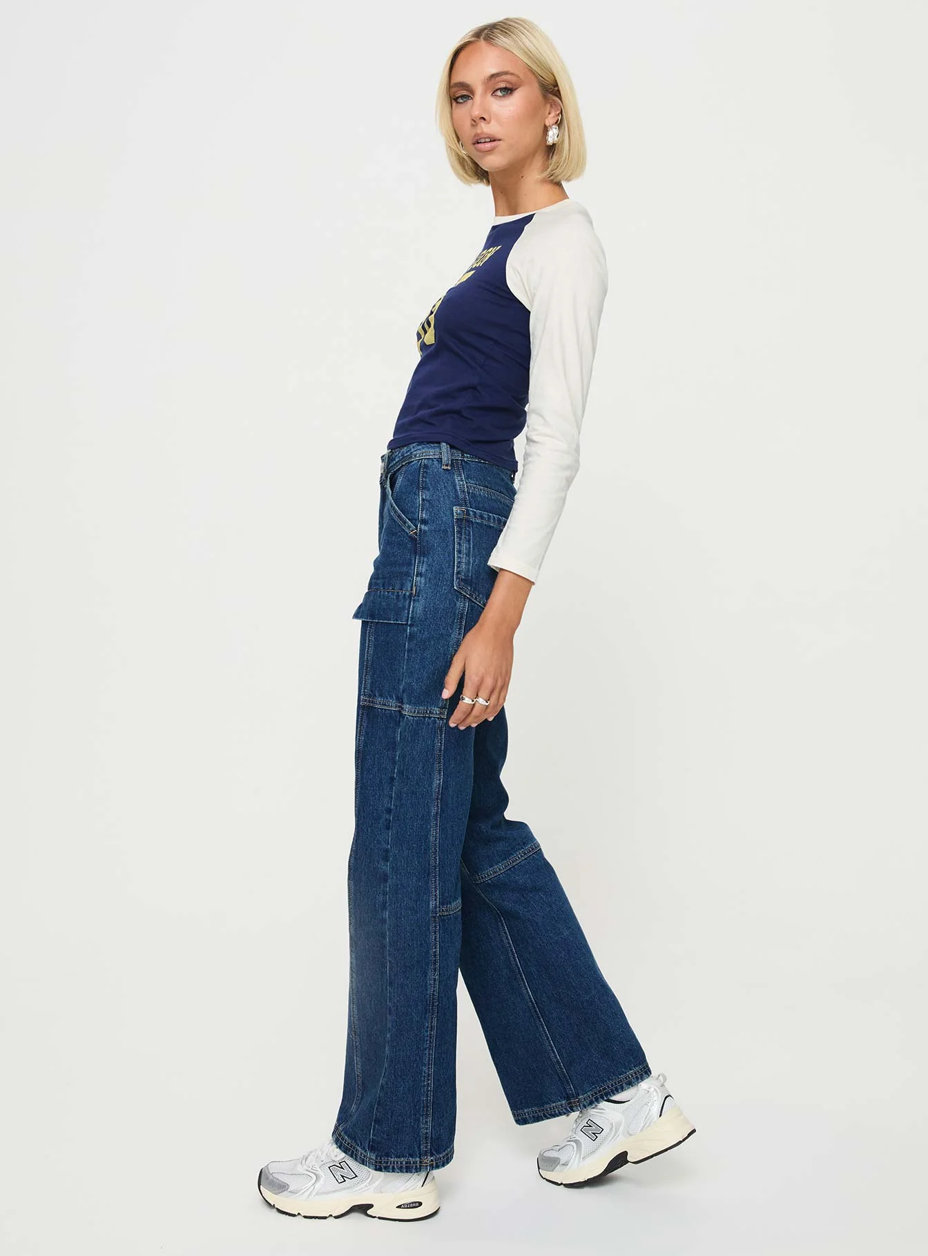 Chad High Rise Wide Leg Cargo Jeans Dark Wash Denim