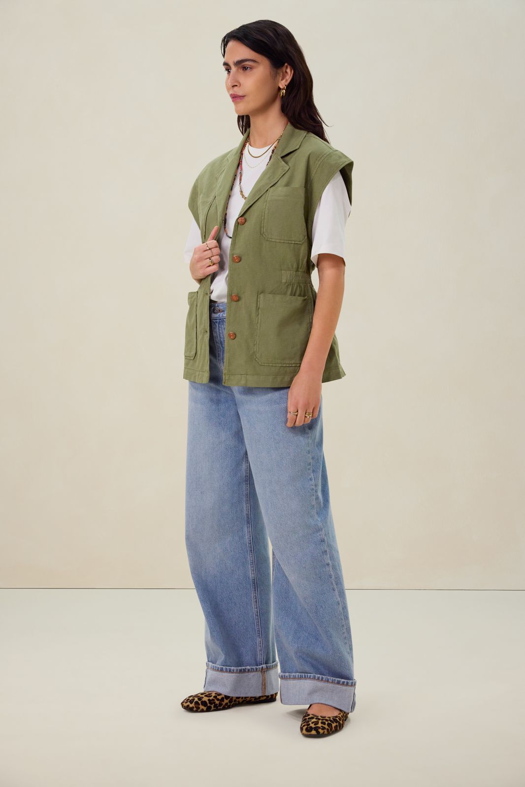 Groen gilet met opgestikte zakken